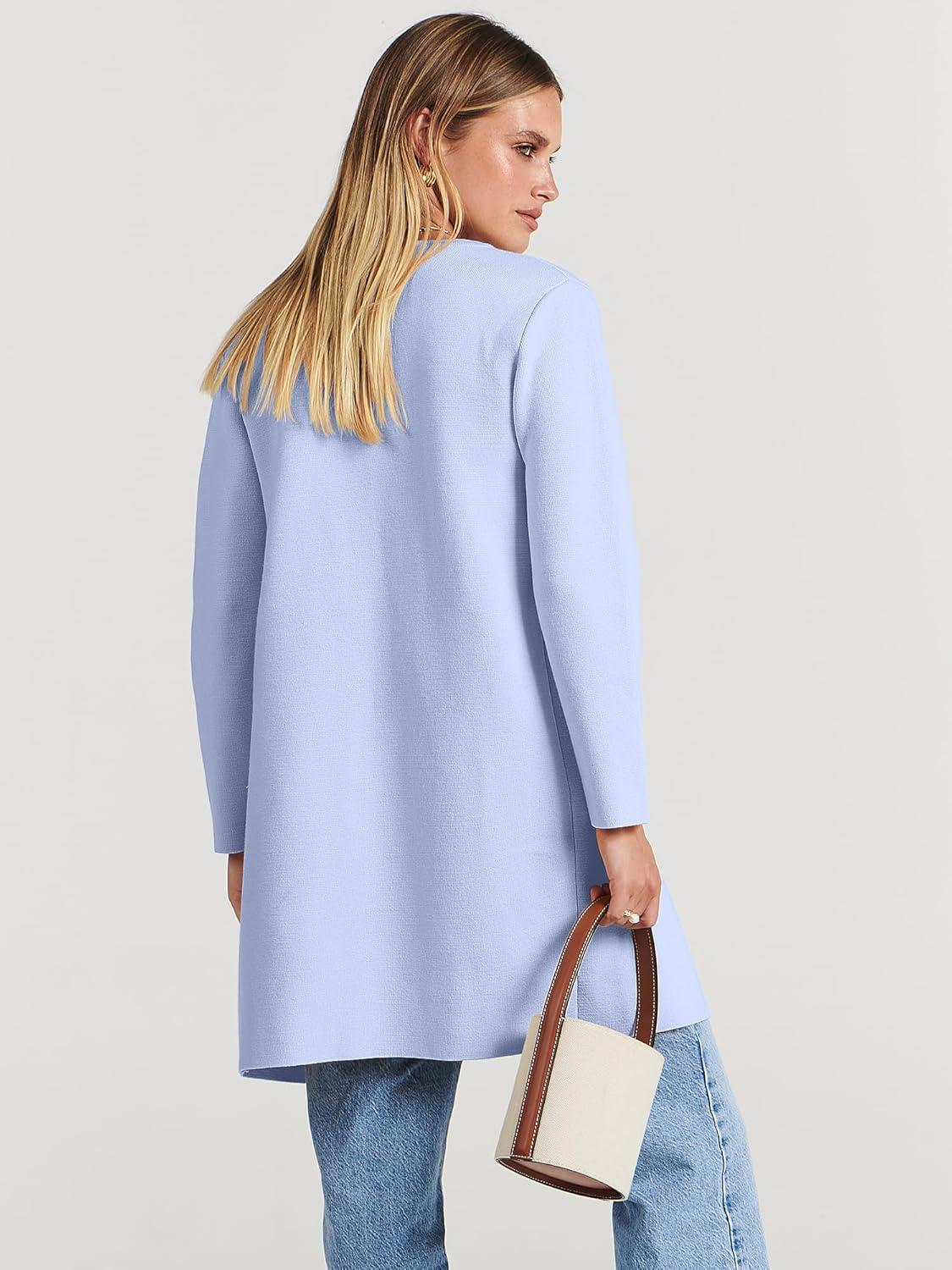 imageANRABESS Womens Cardigan Sweater Open Front Knit Long Coatigan Dressy Casual Jacket Coat 2025 Fall Outfits Classy ClothesSky Blue