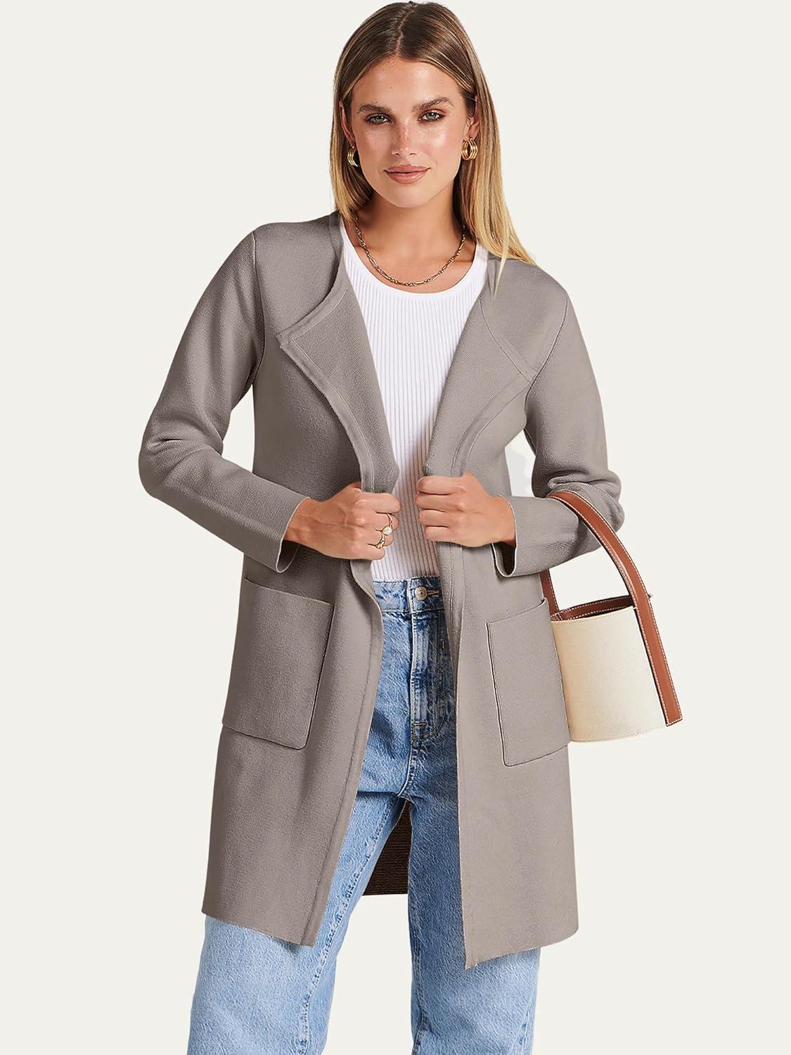 imageANRABESS Womens Cardigan Sweater Open Front Knit Long Coatigan Dressy Casual Jacket Coat 2025 Fall Outfits Classy ClothesTaupe