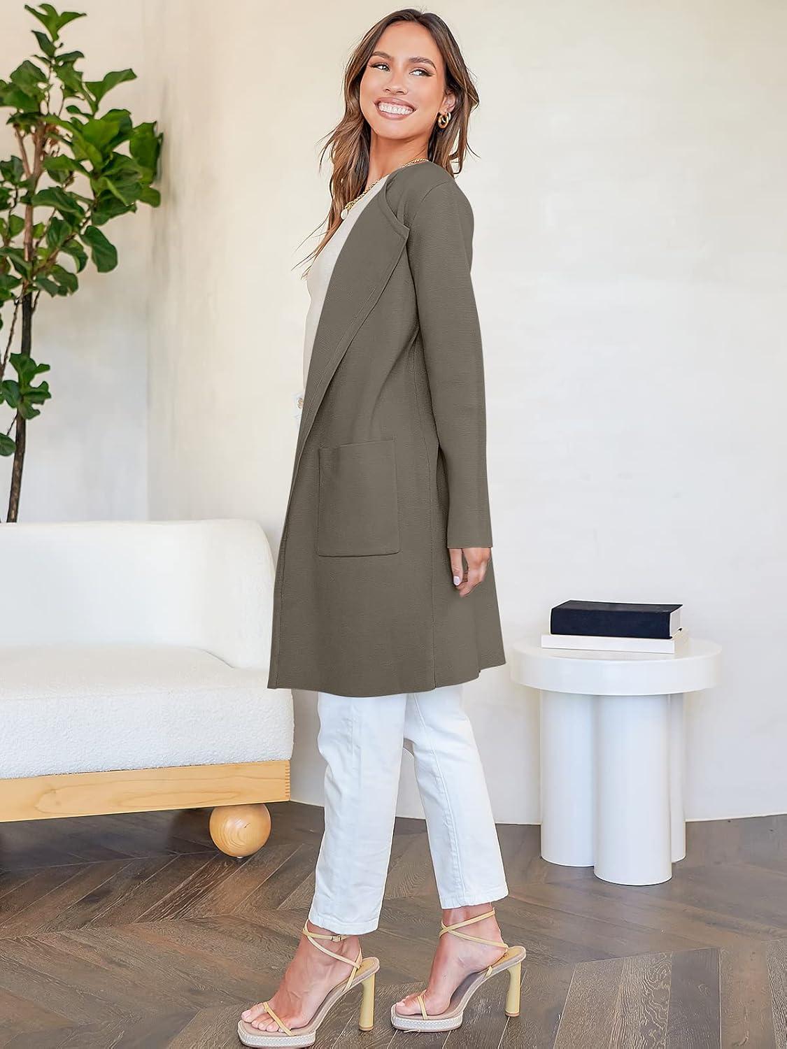 imageANRABESS Womens Cardigan Sweater Open Front Knit Long Coatigan Dressy Casual Jacket Coat 2025 Fall Outfits Classy ClothesTaupe