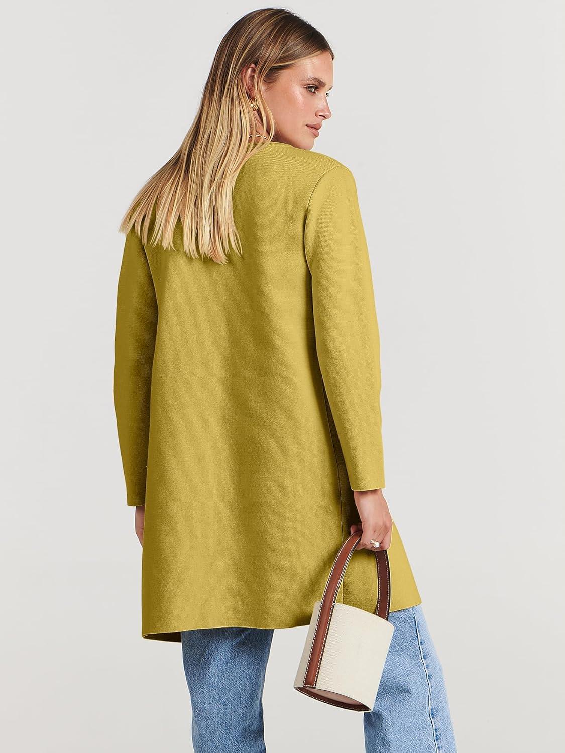 imageANRABESS Womens Cardigan Sweater Open Front Knit Long Coatigan Dressy Casual Jacket Coat 2025 Fall Outfits Classy ClothesYellow