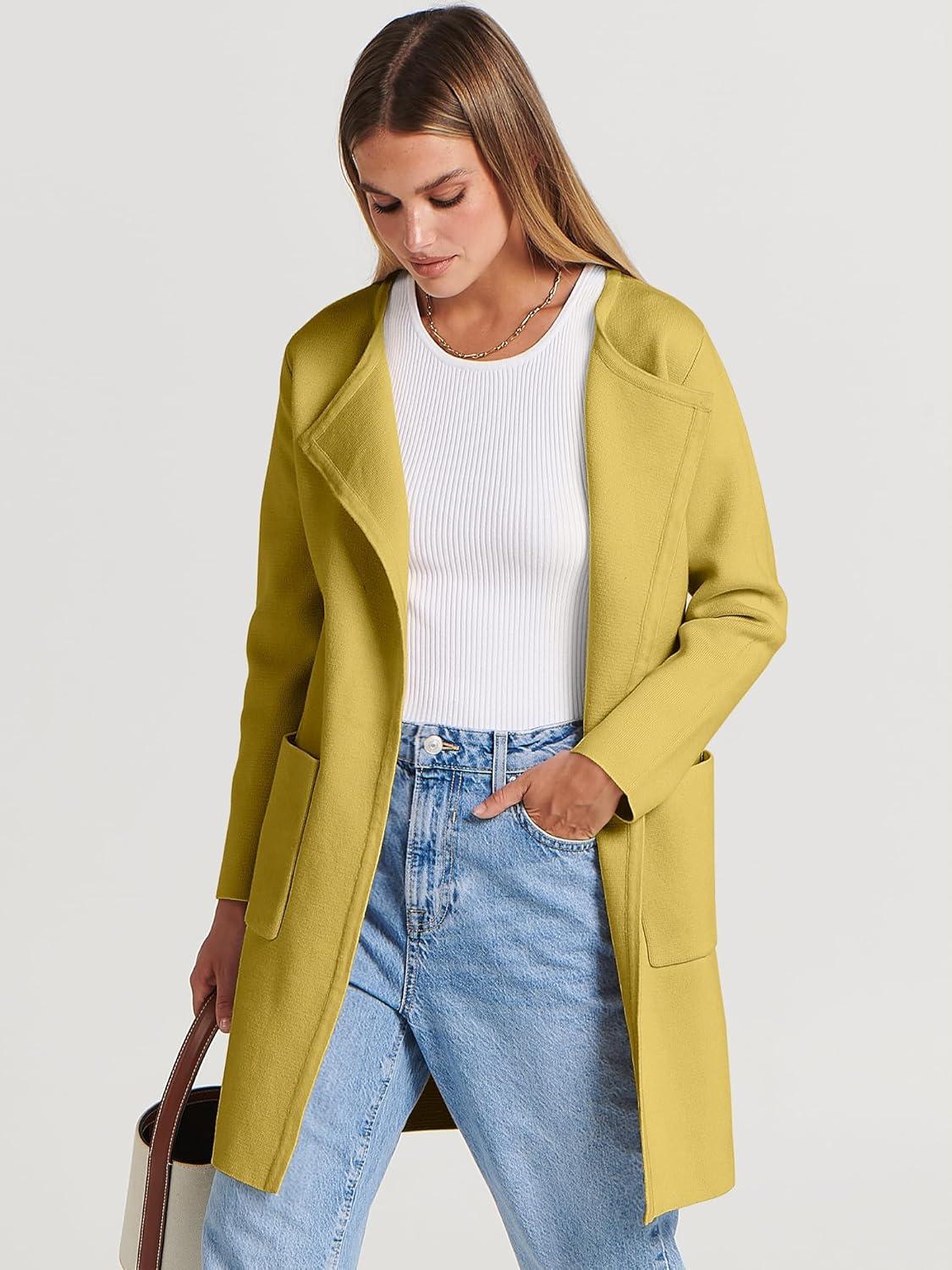 imageANRABESS Womens Cardigan Sweater Open Front Knit Long Coatigan Dressy Casual Jacket Coat 2025 Fall Outfits Classy ClothesYellow