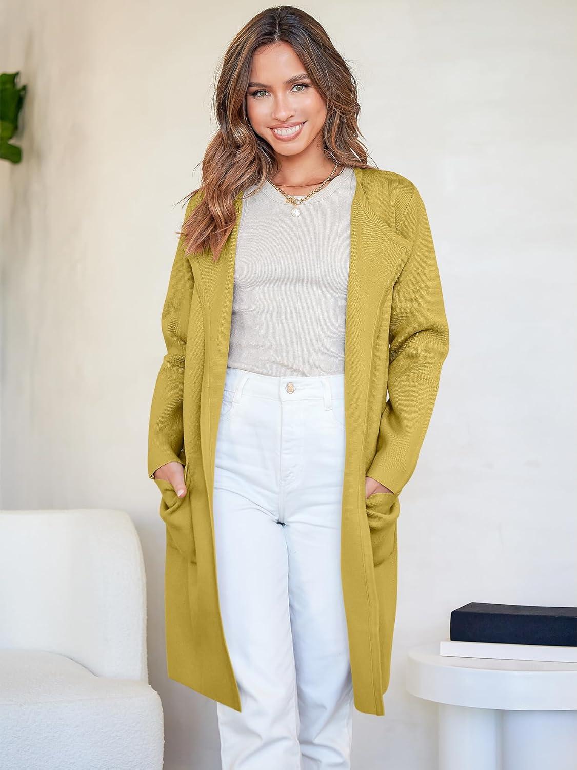 imageANRABESS Womens Cardigan Sweater Open Front Knit Long Coatigan Dressy Casual Jacket Coat 2025 Fall Outfits Classy ClothesYellow