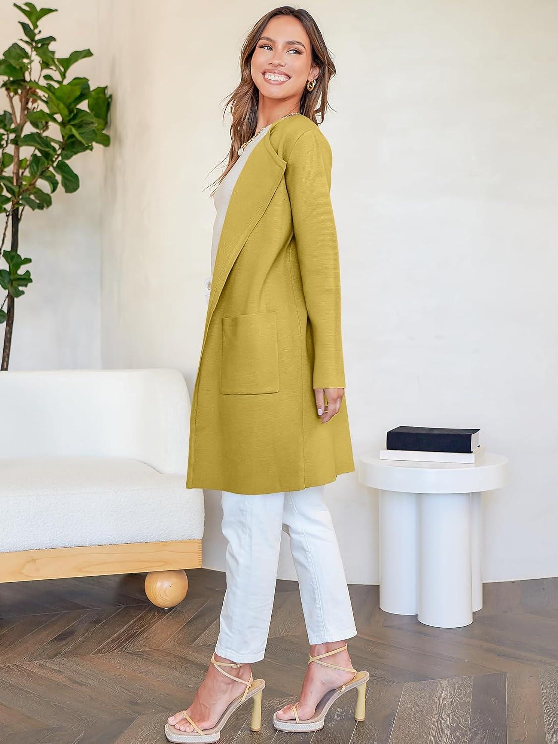 imageANRABESS Womens Cardigan Sweater Open Front Knit Long Coatigan Dressy Casual Jacket Coat 2025 Fall Outfits Classy ClothesYellow