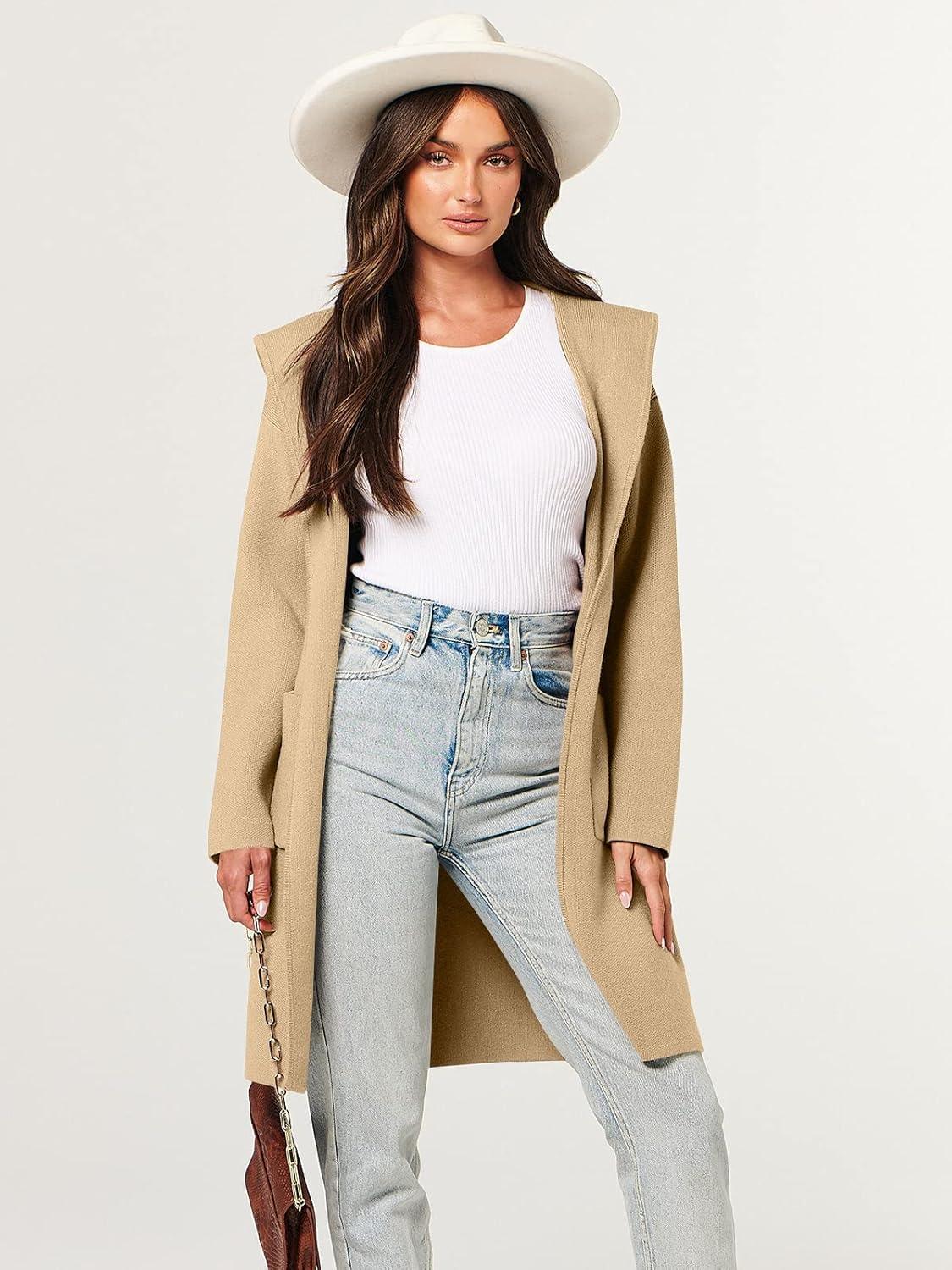 imageANRABESS Womens Cardigan Sweater Oversized Coatigan Knitted Hooded Coat 2025 Fall Outfits OutwearAlmond