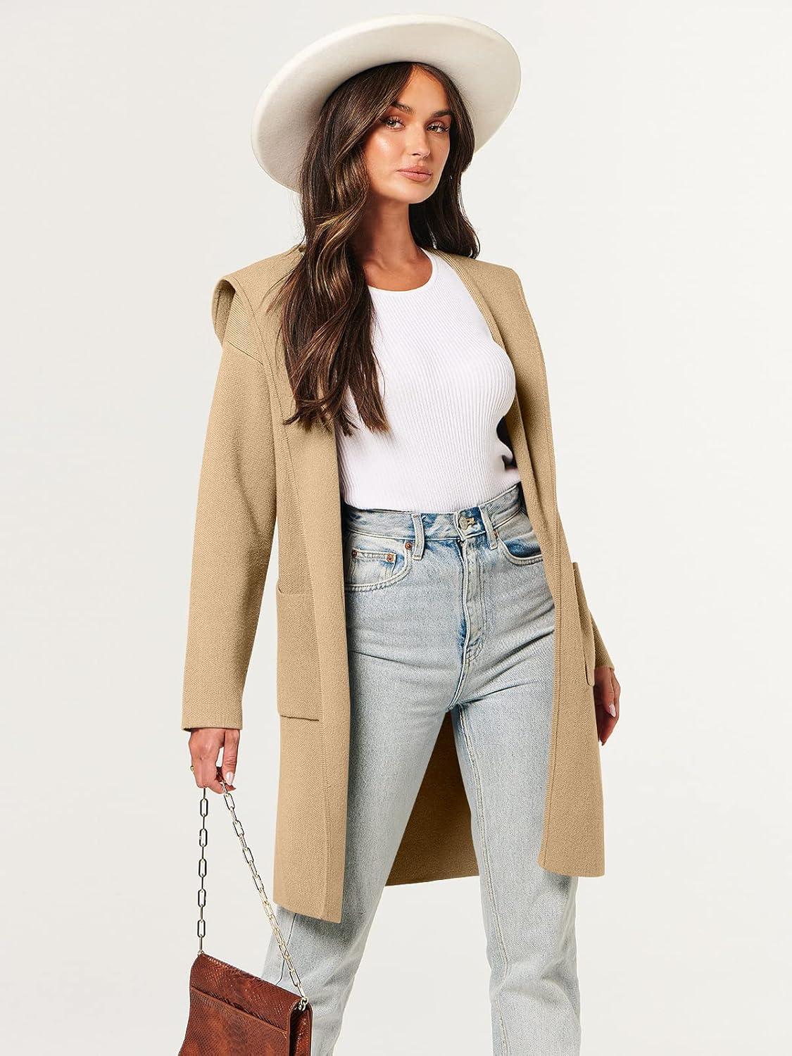 imageANRABESS Womens Cardigan Sweater Oversized Coatigan Knitted Hooded Coat 2025 Fall Outfits OutwearAlmond