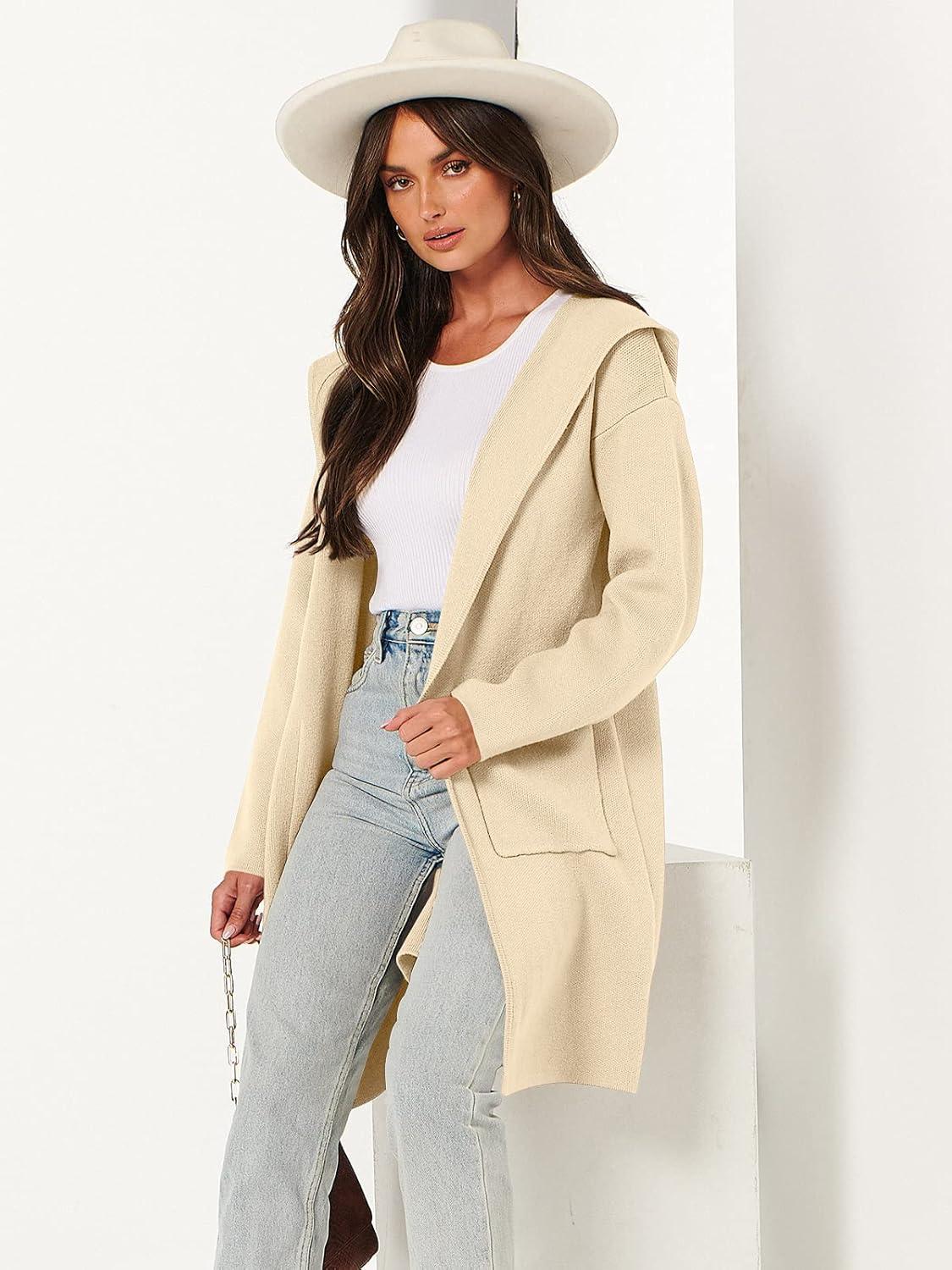 imageANRABESS Womens Cardigan Sweater Oversized Coatigan Knitted Hooded Coat 2025 Fall Outfits OutwearKhaki Beige