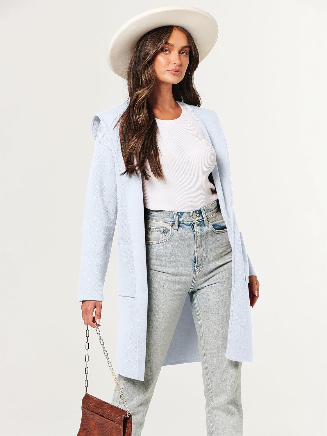 imageANRABESS Womens Cardigan Sweater Oversized Coatigan Knitted Hooded Coat 2025 Fall Outfits OutwearLight Blue