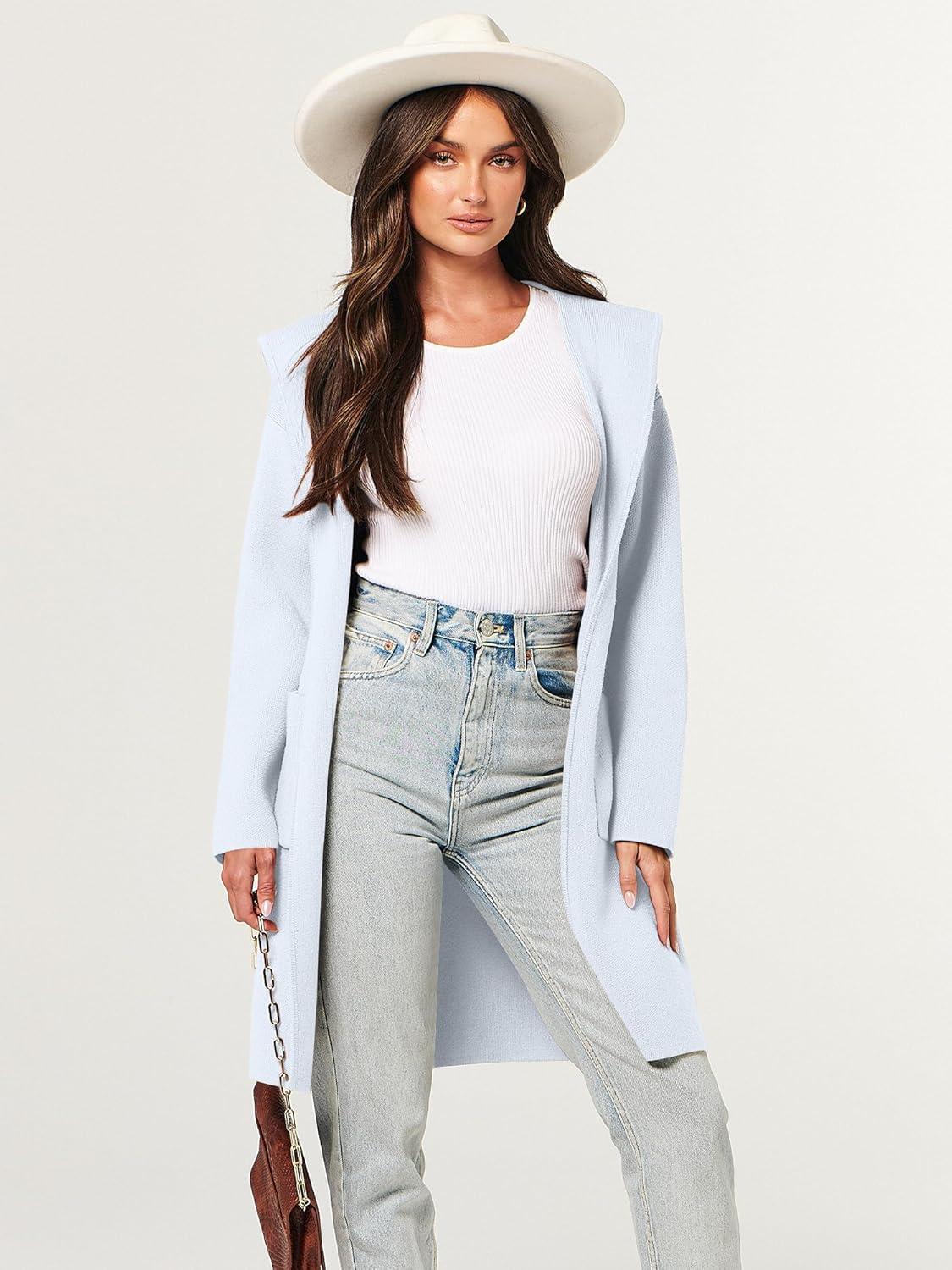 imageANRABESS Womens Cardigan Sweater Oversized Coatigan Knitted Hooded Coat 2025 Fall Outfits OutwearLight Blue