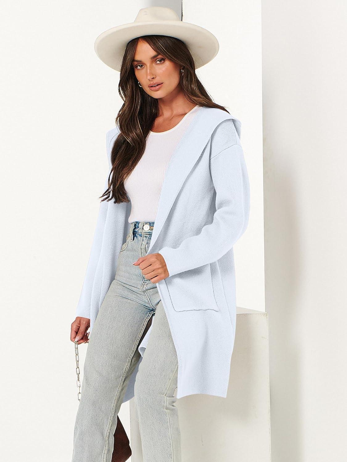 imageANRABESS Womens Cardigan Sweater Oversized Coatigan Knitted Hooded Coat 2025 Fall Outfits OutwearLight Blue