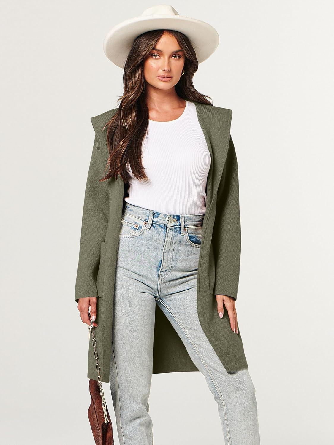 imageANRABESS Womens Cardigan Sweater Oversized Coatigan Knitted Hooded Coat 2025 Fall Outfits OutwearLight Green