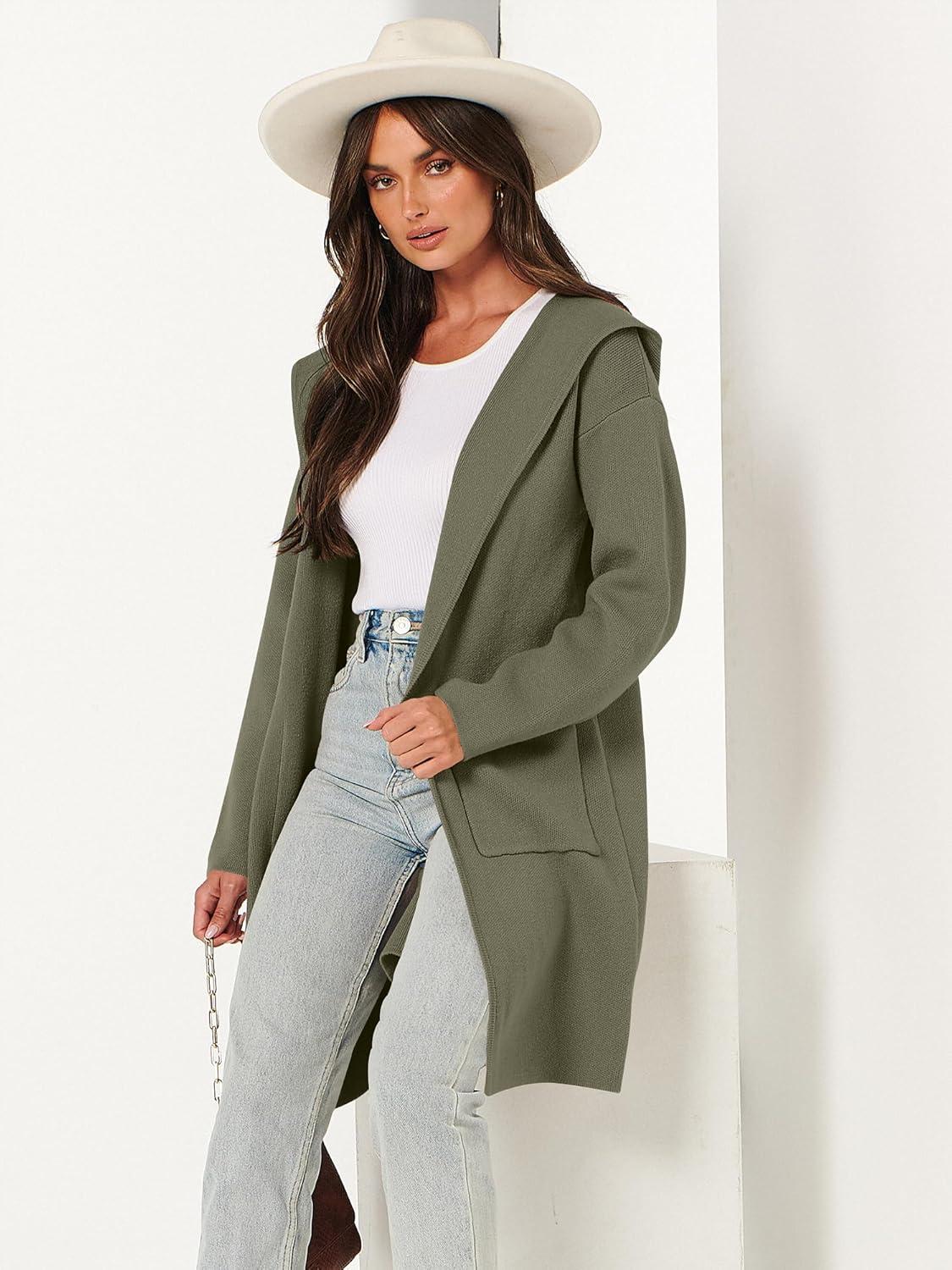 imageANRABESS Womens Cardigan Sweater Oversized Coatigan Knitted Hooded Coat 2025 Fall Outfits OutwearLight Green