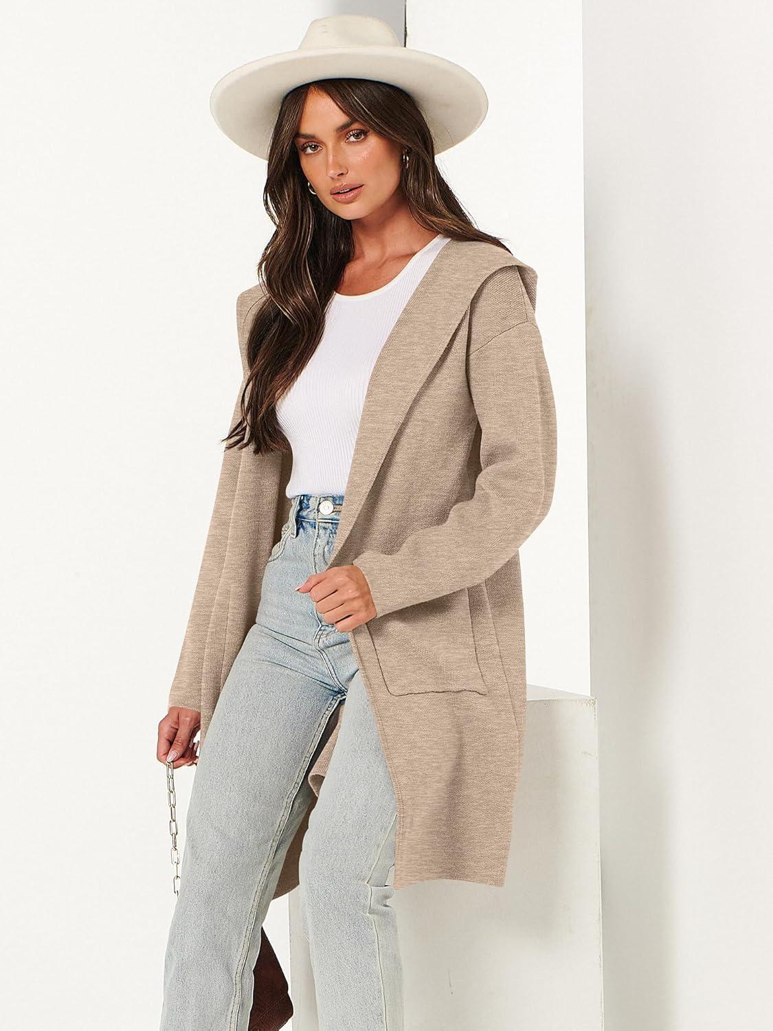 imageANRABESS Womens Cardigan Sweater Oversized Coatigan Knitted Hooded Coat 2025 Fall Outfits OutwearLight Khaki