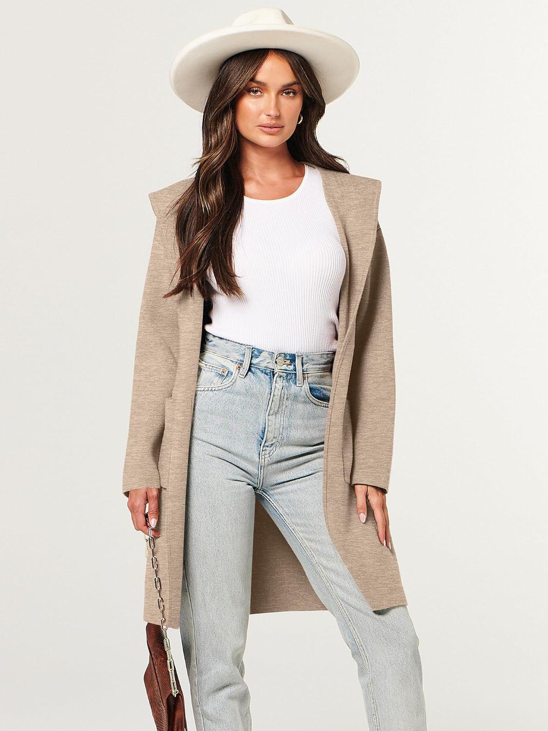 imageANRABESS Womens Cardigan Sweater Oversized Coatigan Knitted Hooded Coat 2025 Fall Outfits OutwearLight Khaki