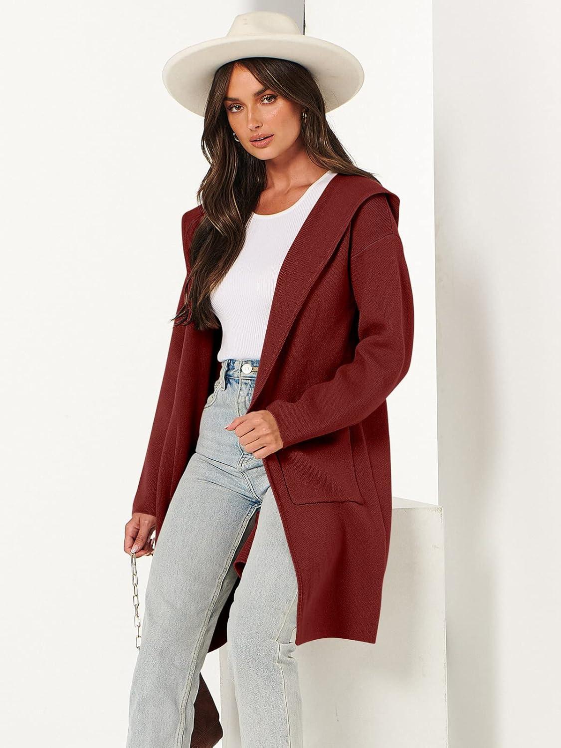 imageANRABESS Womens Cardigan Sweater Oversized Coatigan Knitted Hooded Coat 2025 Fall Outfits OutwearRed