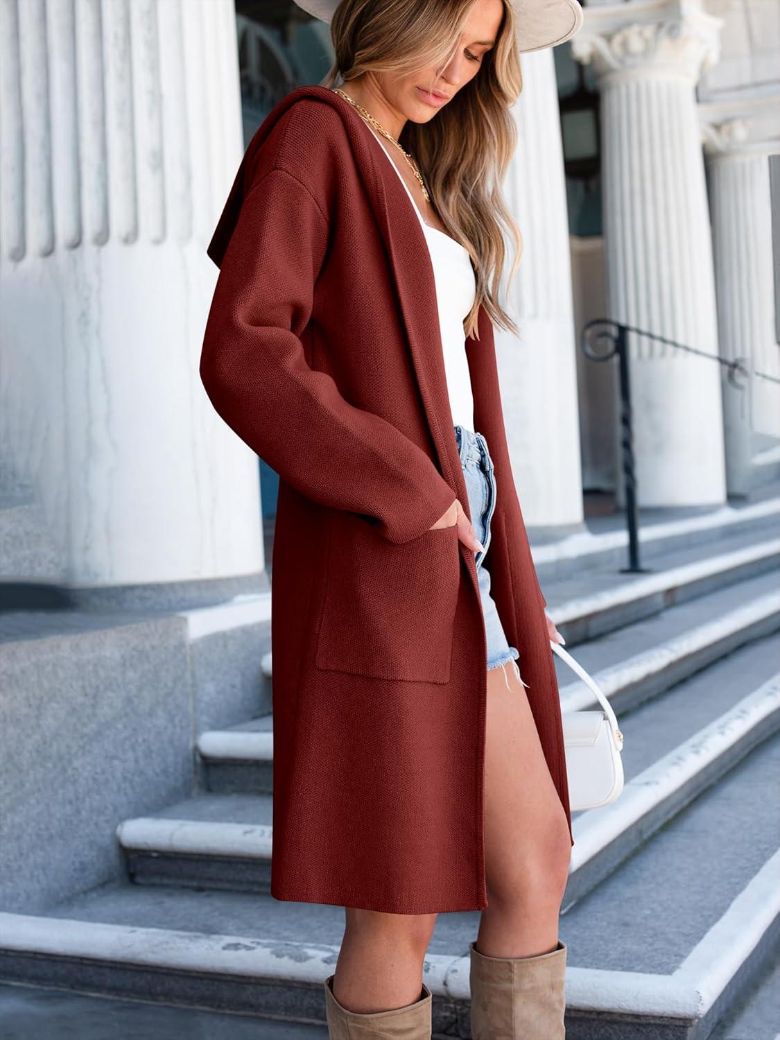 imageANRABESS Womens Cardigan Sweater Oversized Coatigan Knitted Hooded Coat 2025 Fall Outfits OutwearRed