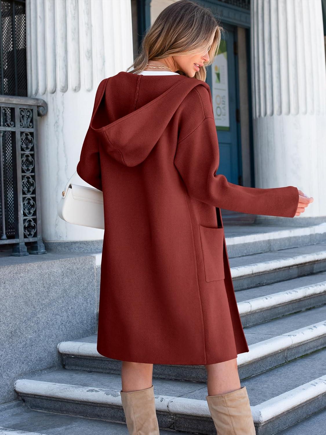 imageANRABESS Womens Cardigan Sweater Oversized Coatigan Knitted Hooded Coat 2025 Fall Outfits OutwearRed