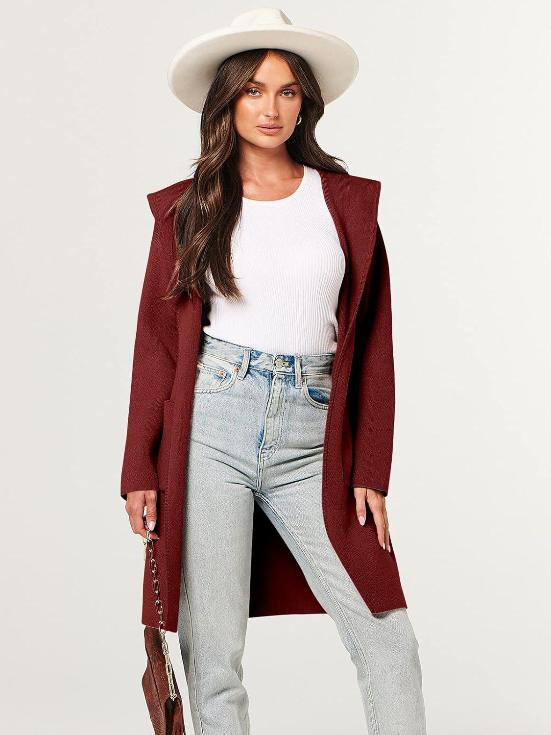 imageANRABESS Womens Cardigan Sweater Oversized Coatigan Knitted Hooded Coat 2025 Fall Outfits OutwearRed