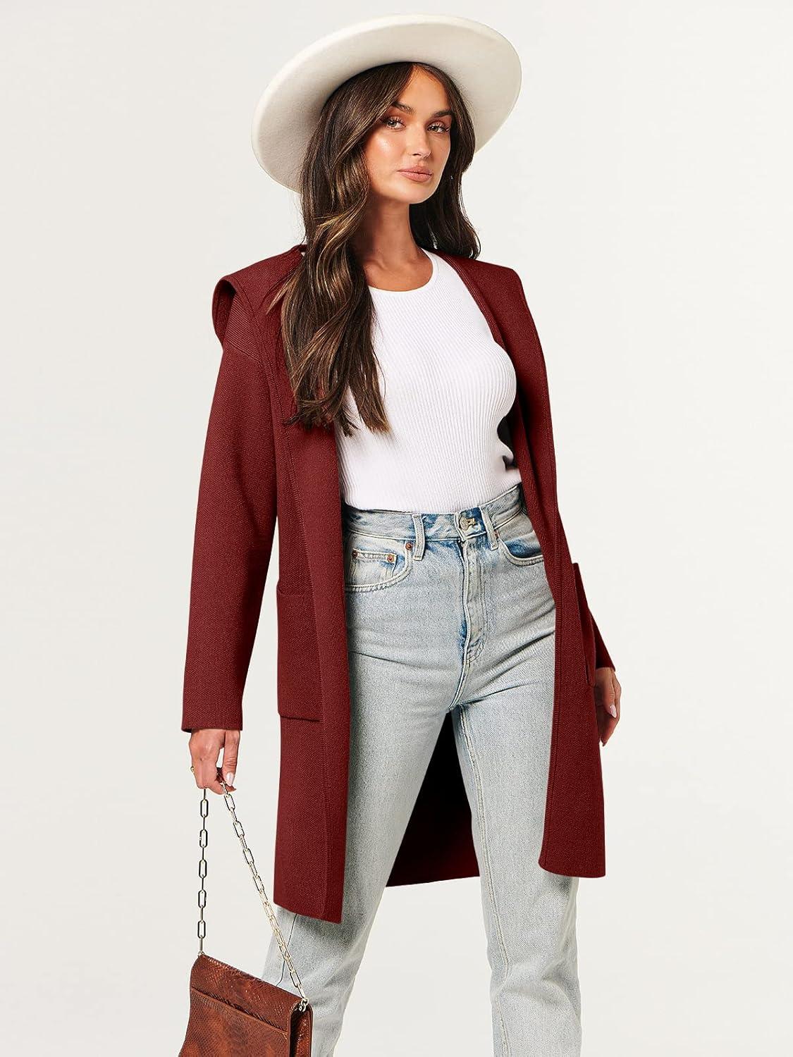 imageANRABESS Womens Cardigan Sweater Oversized Coatigan Knitted Hooded Coat 2025 Fall Outfits OutwearRed