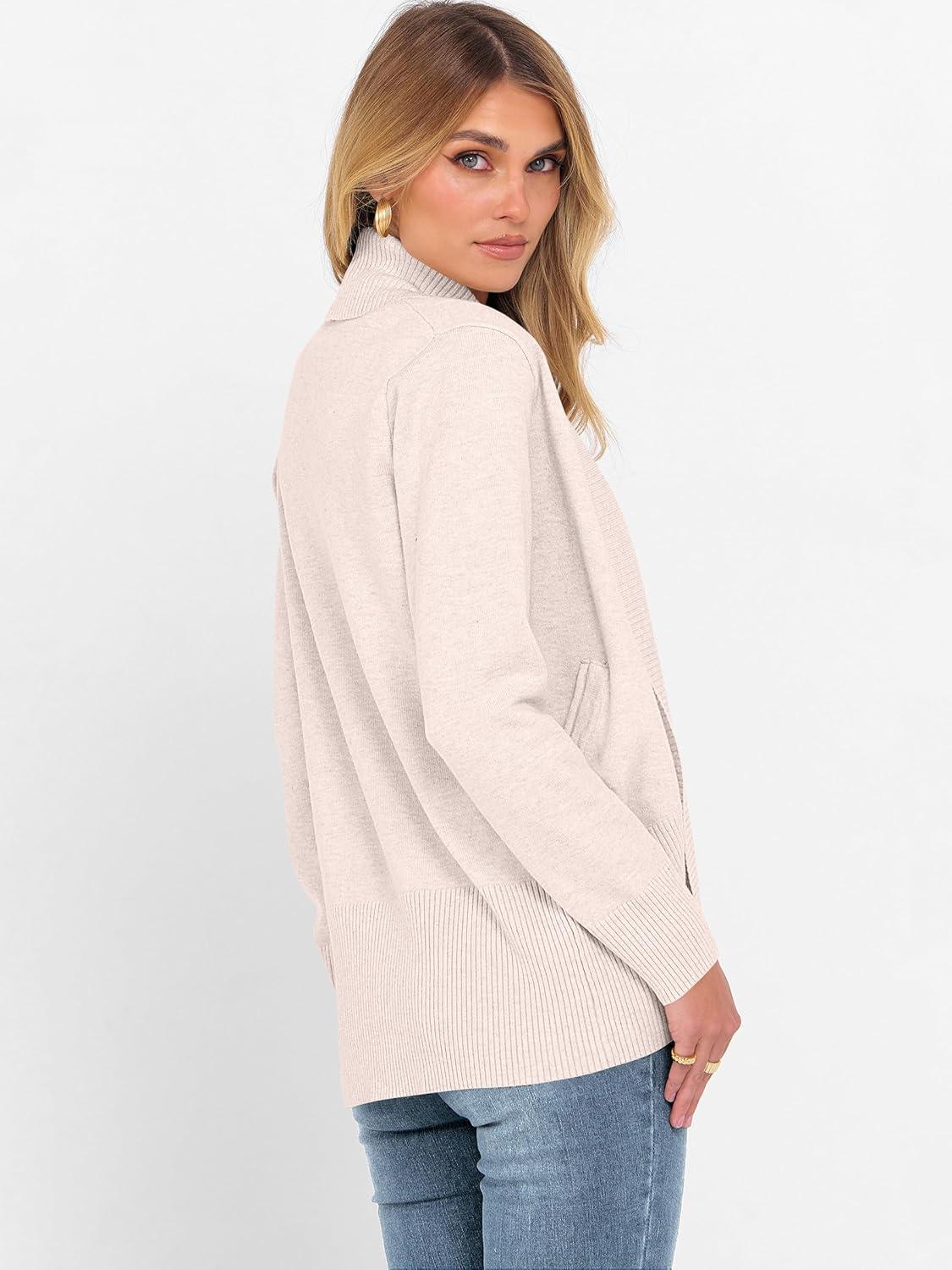 imageANRABESS Womens Cardigan Sweaters Open Front Long Sleeve Shawl Neck Knit Dressy Casual 2025 Trendy Fall Winter Outerwear CoatAlmond