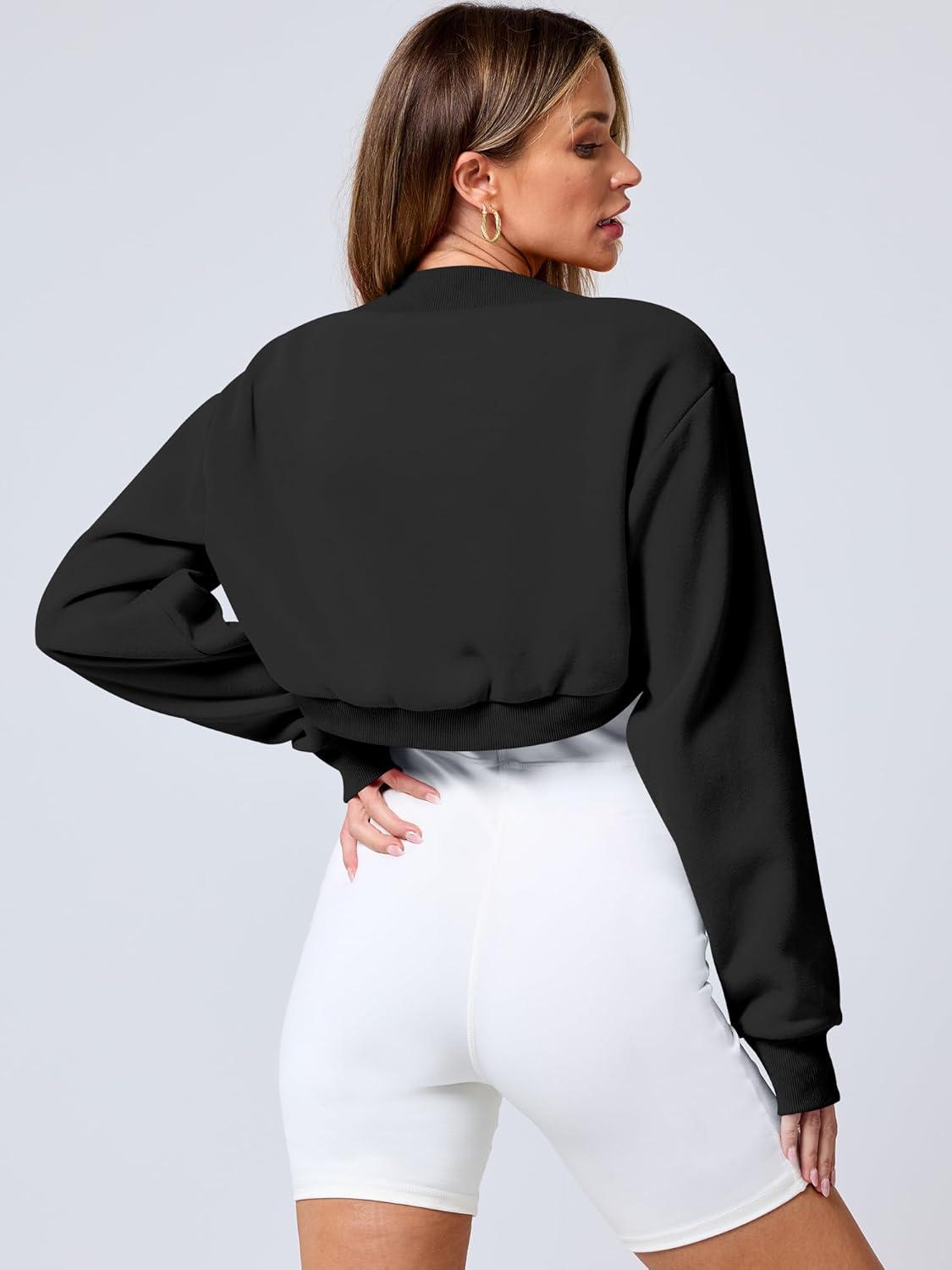 imageANRABESS Womens Cropped Sweatshirt Long Sleeve Bolero Cardigan Open Front Shrug Workout Thumb Hole Y2K Tops Preppy ClothesBlack
