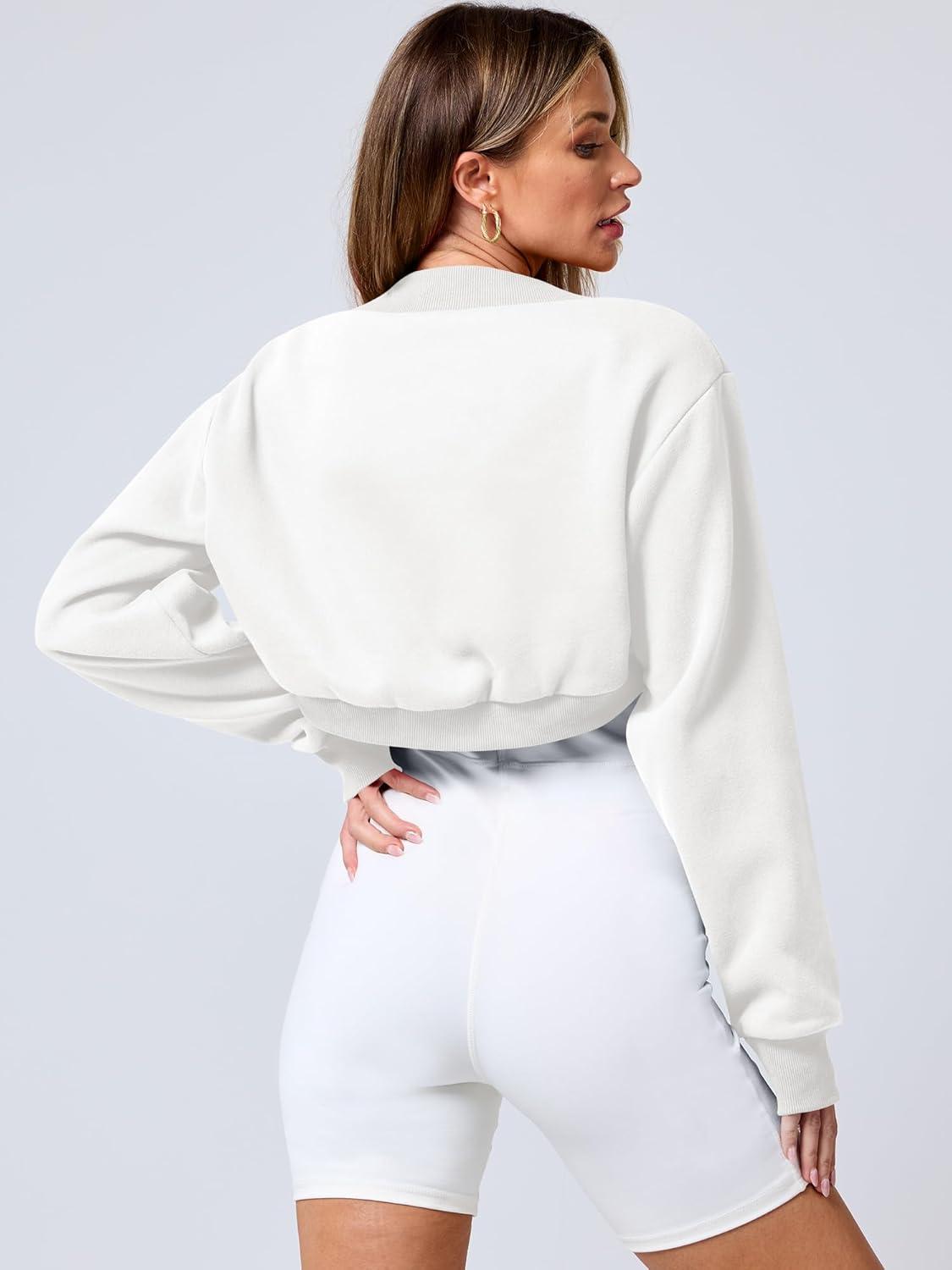 imageANRABESS Womens Cropped Sweatshirt Long Sleeve Bolero Cardigan Open Front Shrug Workout Thumb Hole Y2K Tops Preppy ClothesCream White
