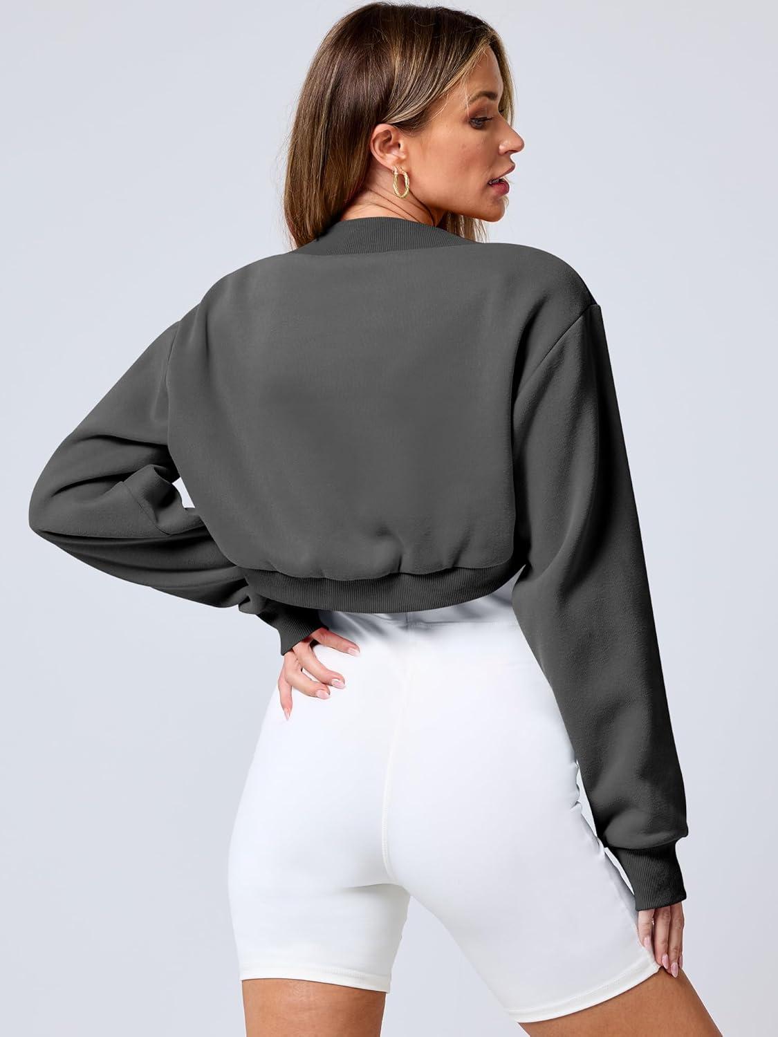 imageANRABESS Womens Cropped Sweatshirt Long Sleeve Bolero Cardigan Open Front Shrug Workout Thumb Hole Y2K Tops Preppy ClothesDark Grey