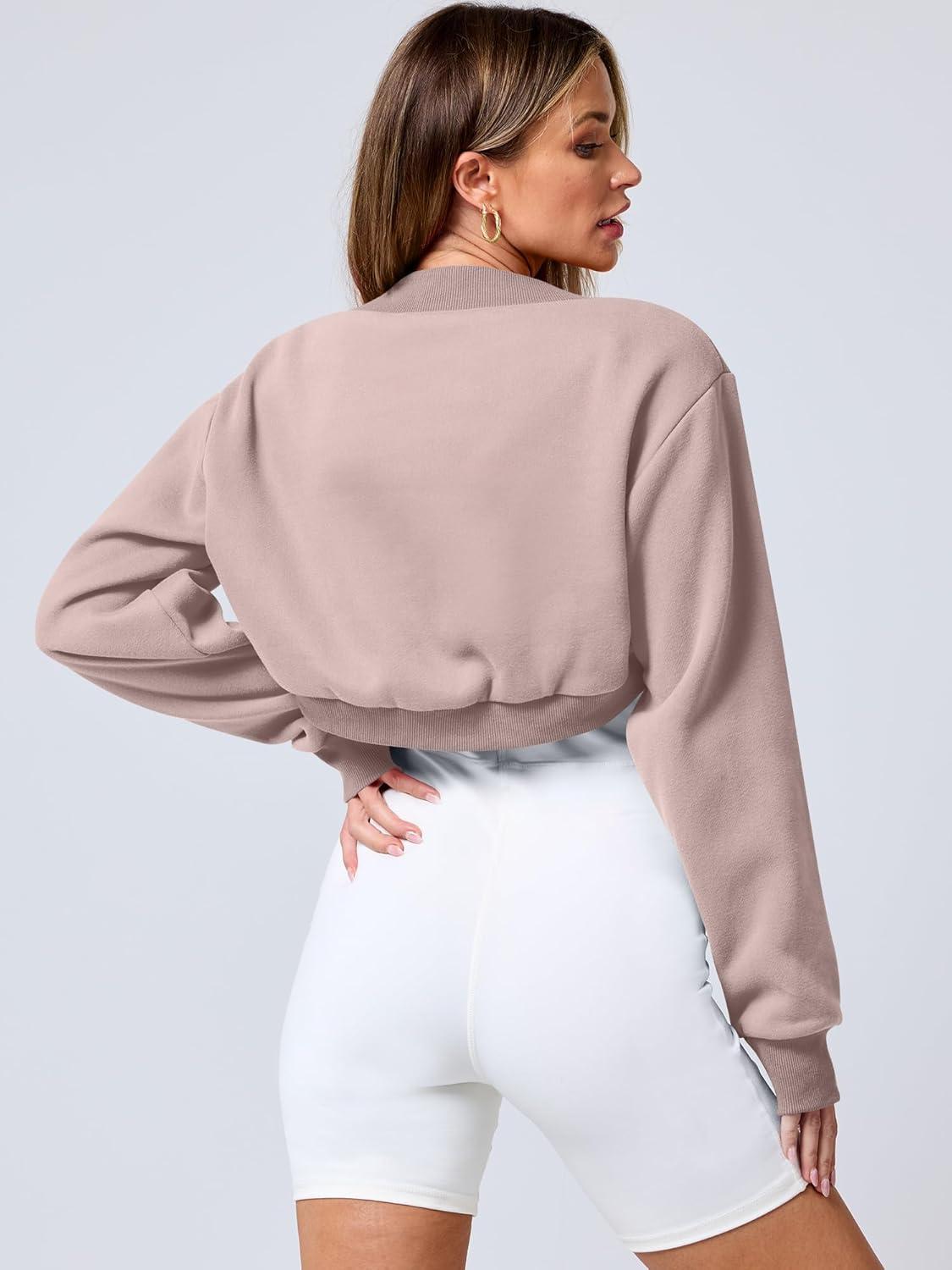 imageANRABESS Womens Cropped Sweatshirt Long Sleeve Bolero Cardigan Open Front Shrug Workout Thumb Hole Y2K Tops Preppy ClothesLight Khaki