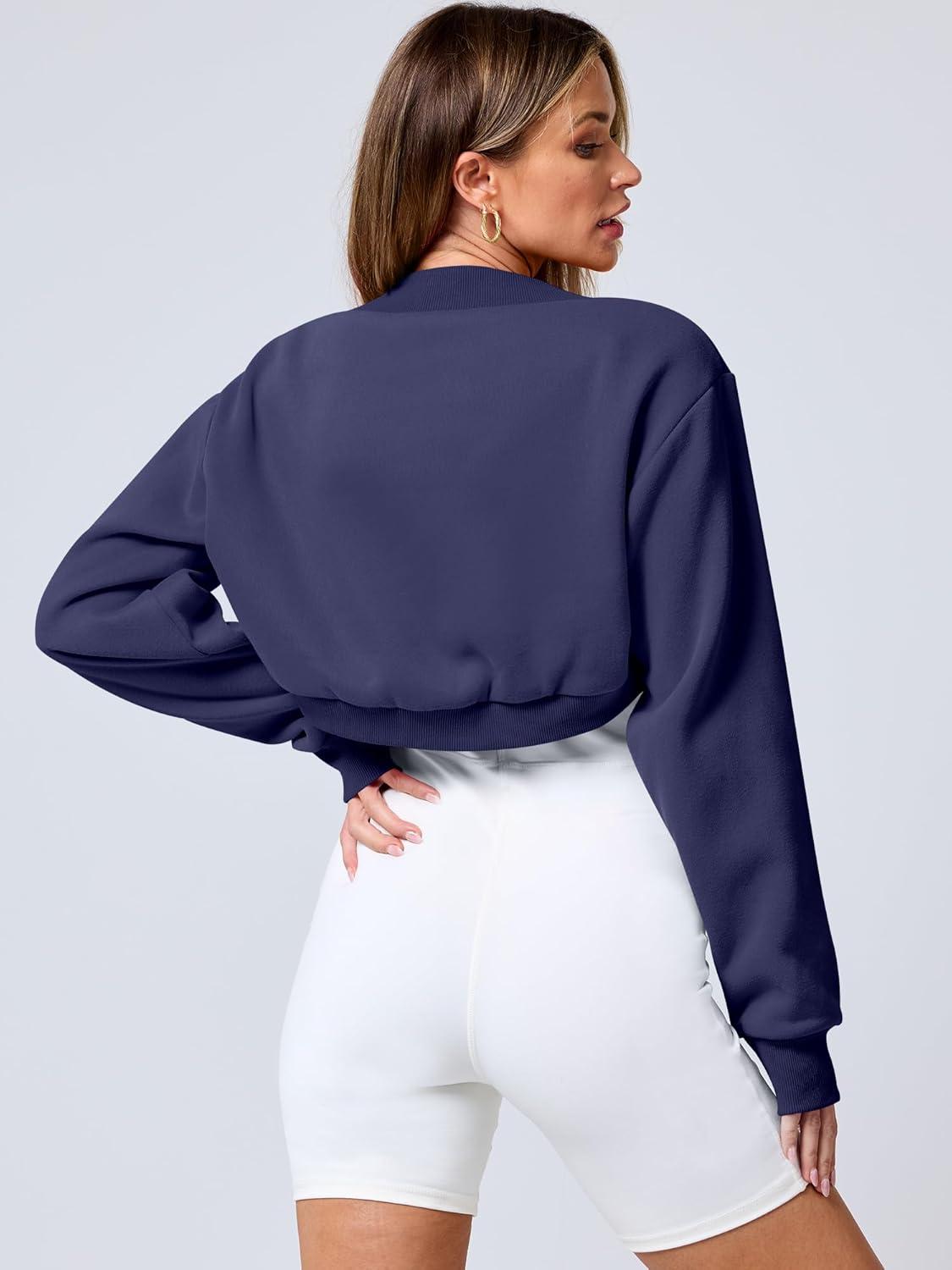 imageANRABESS Womens Cropped Sweatshirt Long Sleeve Bolero Cardigan Open Front Shrug Workout Thumb Hole Y2K Tops Preppy ClothesNavy Blue