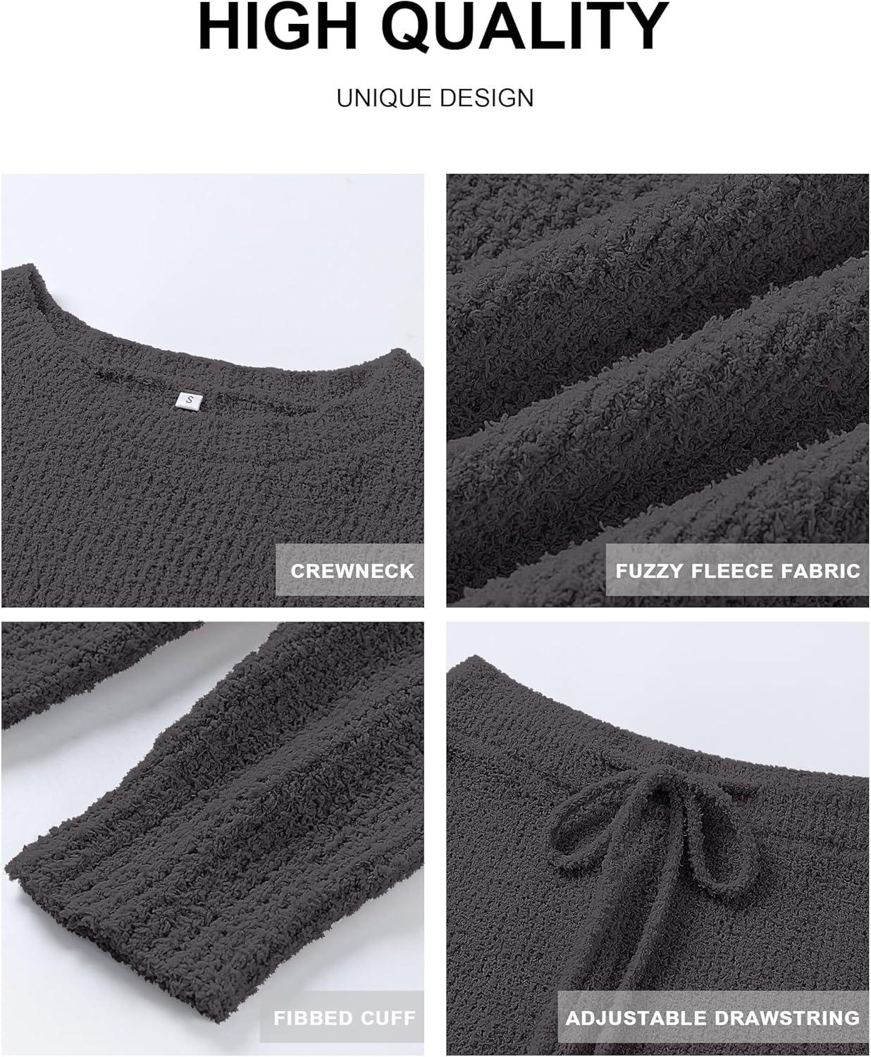 imageANRABESS Womens Fuzzy Fleece Lounge Pajama Set 2 Piece Outfits Long Sleeve Top Sweater Pants Loungewear Pj Sets 2025 FallDeep Gray