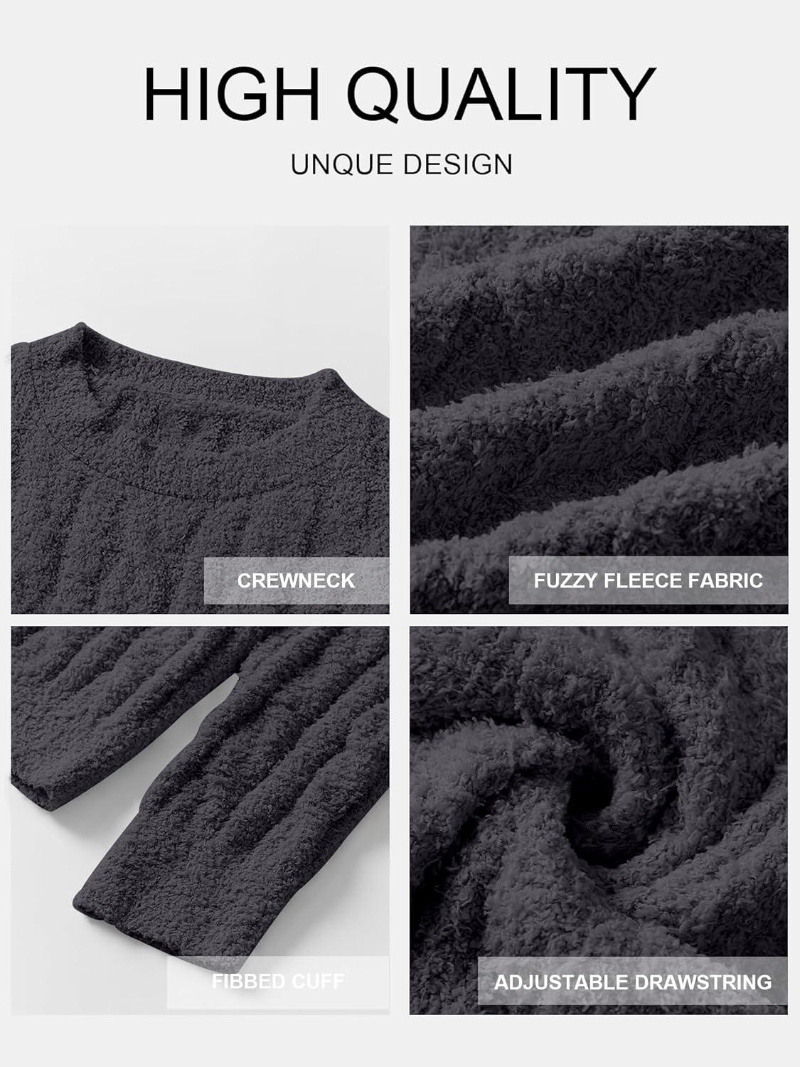 imageANRABESS Womens Fuzzy Fleece Pajama Set 2 Piece Outfits Lounge Knit Oversized Sweater Pj Sets 2025 Fall Winter LoungewearDeep Gray