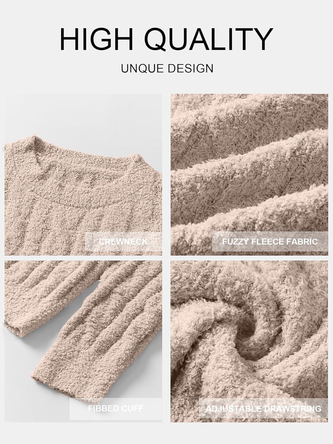 imageANRABESS Womens Fuzzy Fleece Pajama Set 2 Piece Outfits Lounge Knit Oversized Sweater Pj Sets 2025 Fall Winter LoungewearLight Khaki