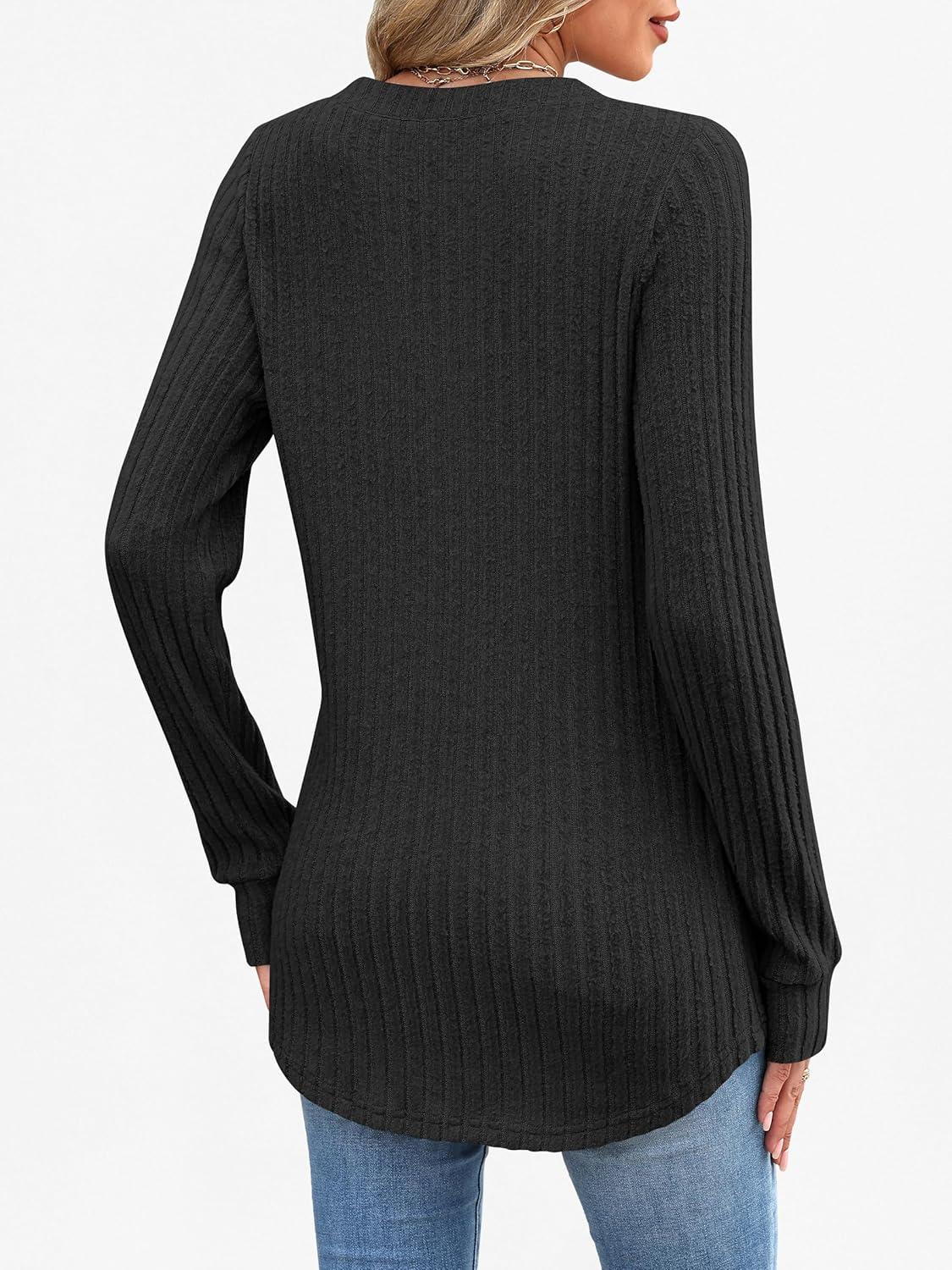 imageANRABESS Womens Henley Shirts Long Sleeve Tunic Tops 2025 Fall Fashion Outfits Ribbed Knit Sweaters Ladies Casual ClothesBlack