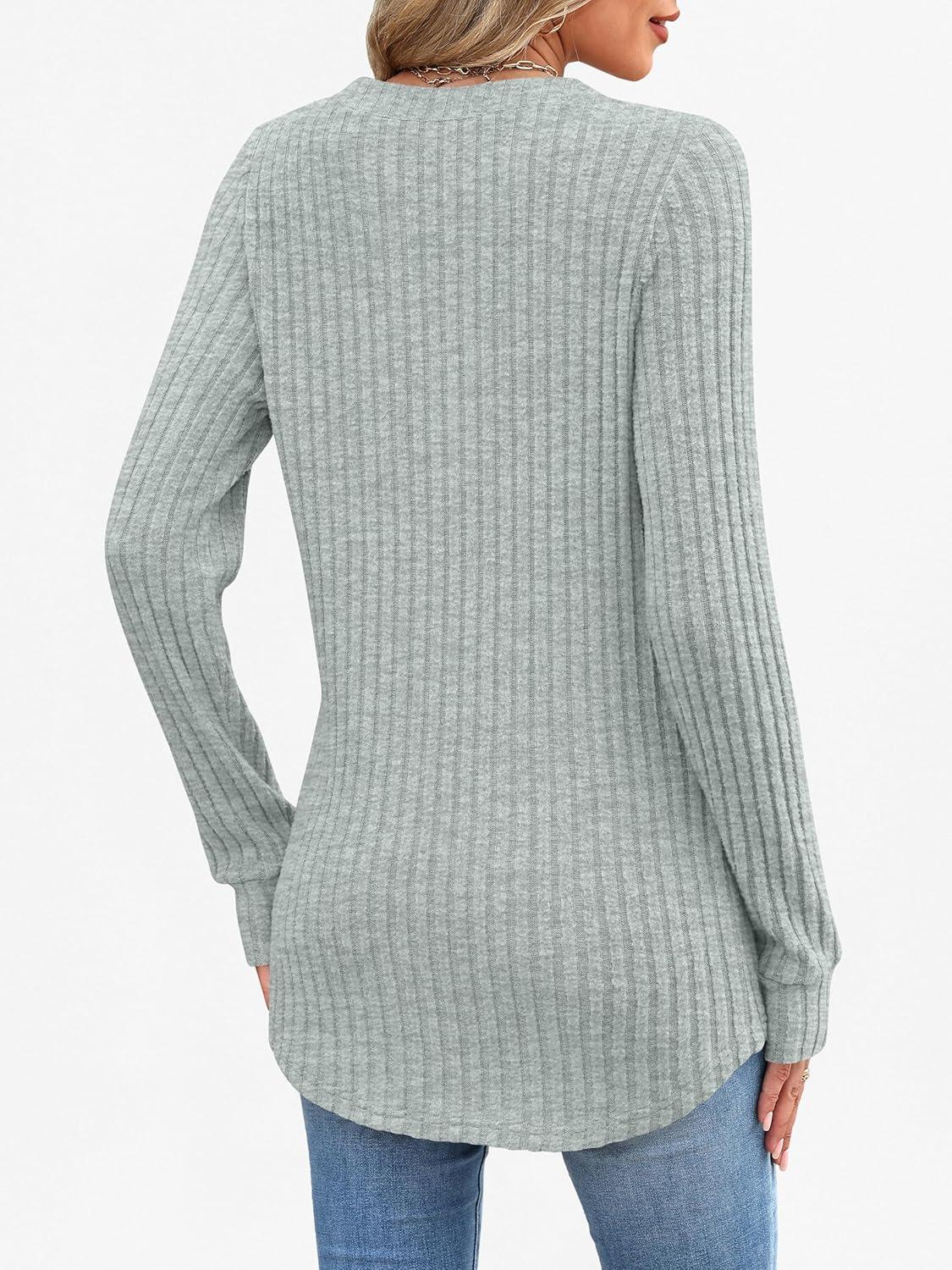 imageANRABESS Womens Henley Shirts Long Sleeve Tunic Tops 2025 Fall Fashion Outfits Ribbed Knit Sweaters Ladies Casual ClothesGreen