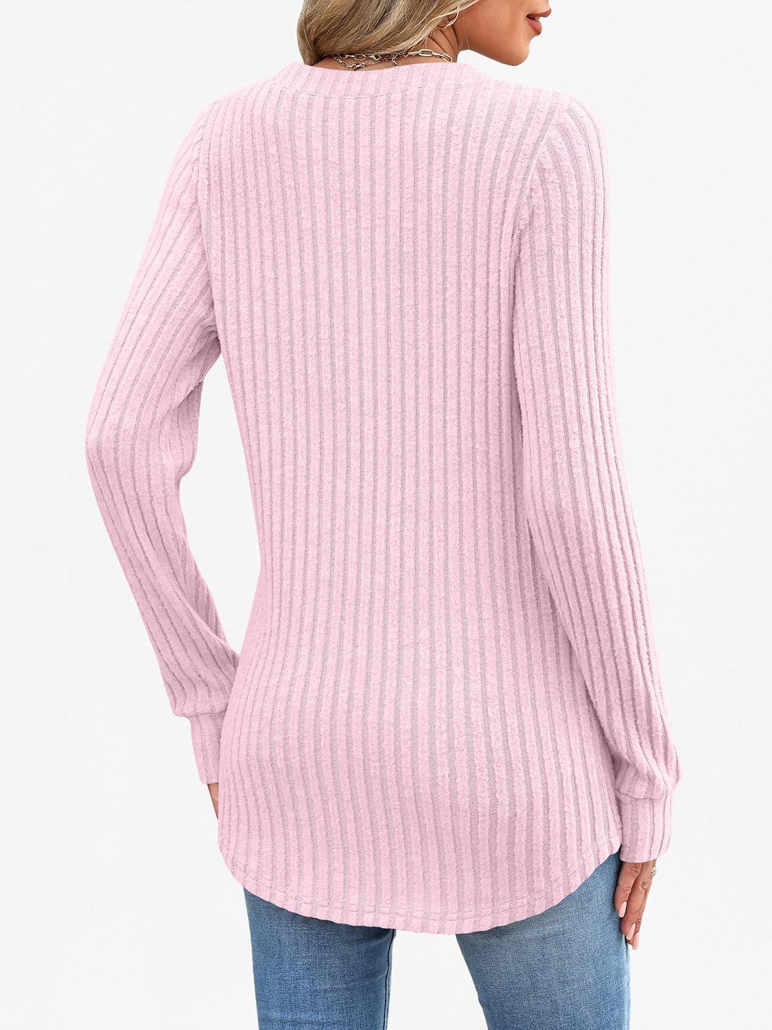 imageANRABESS Womens Henley Shirts Long Sleeve Tunic Tops 2025 Fall Fashion Outfits Ribbed Knit Sweaters Ladies Casual ClothesPink