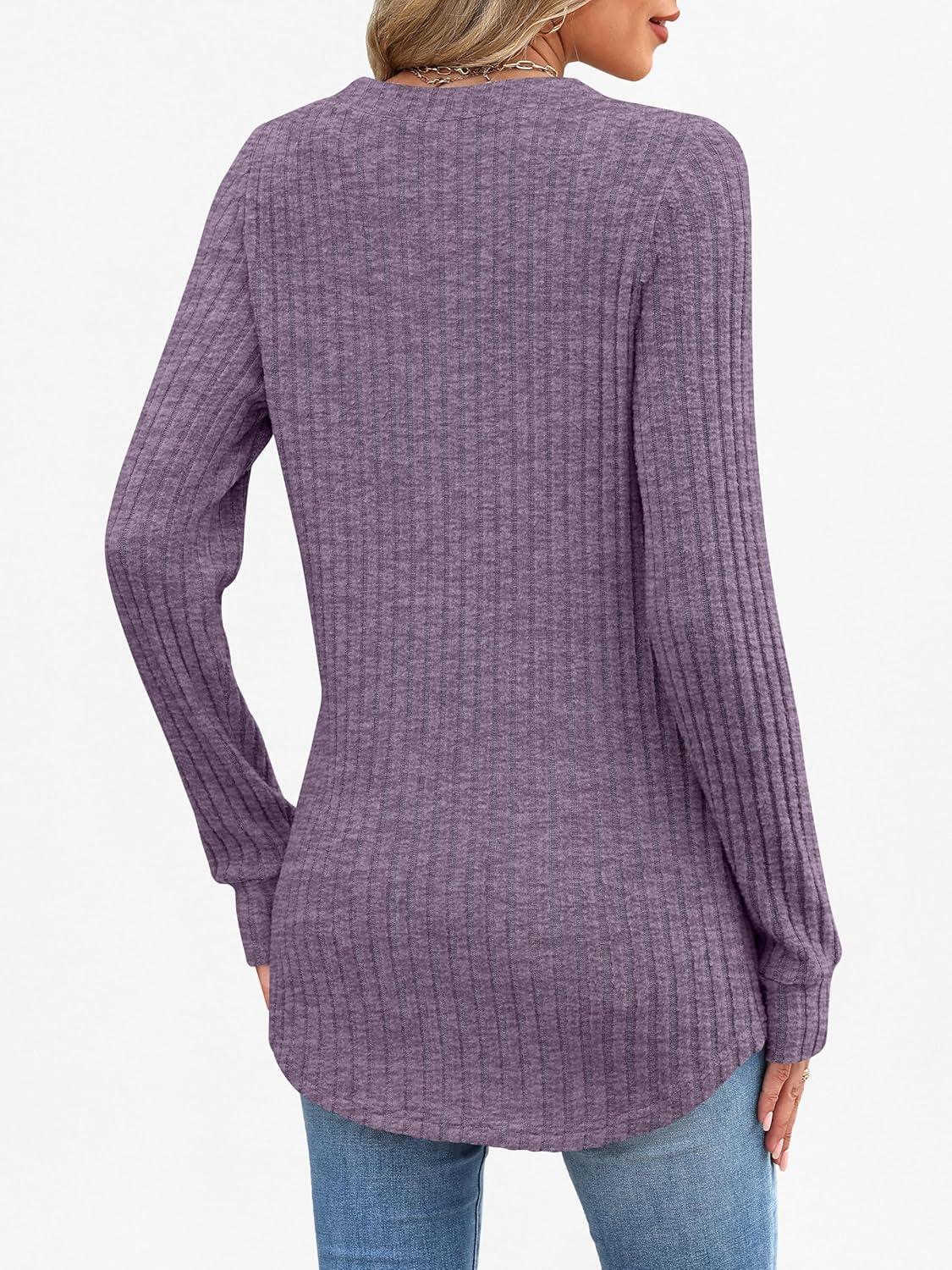 imageANRABESS Womens Henley Shirts Long Sleeve Tunic Tops 2025 Fall Fashion Outfits Ribbed Knit Sweaters Ladies Casual ClothesPurple