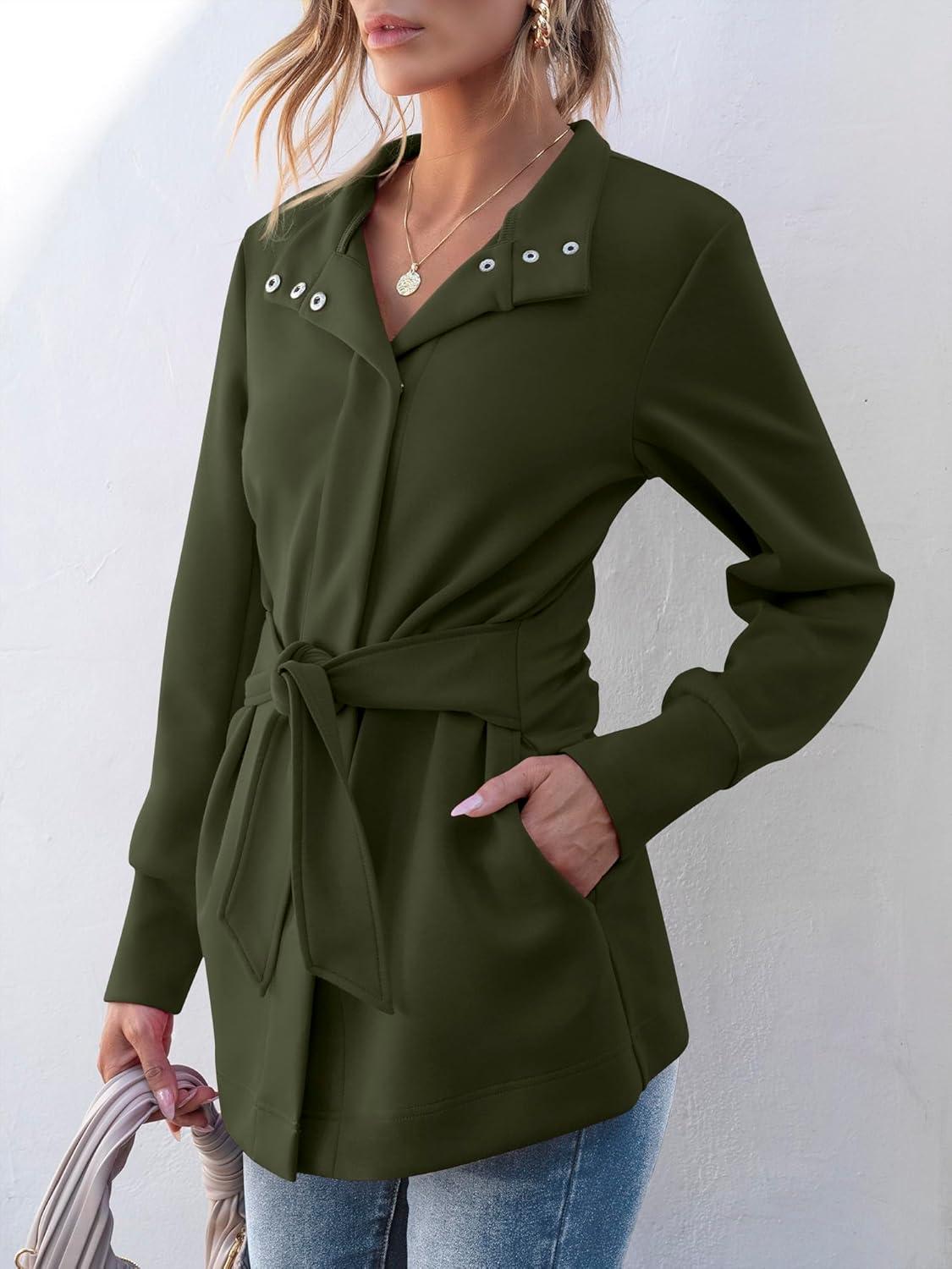 imageANRABESS Womens Jacket Belted Long Sleeve Wrap Trench Coat 2025 Fall Winter Casual Dressy Travel Outerwear with PocketsArmy Green