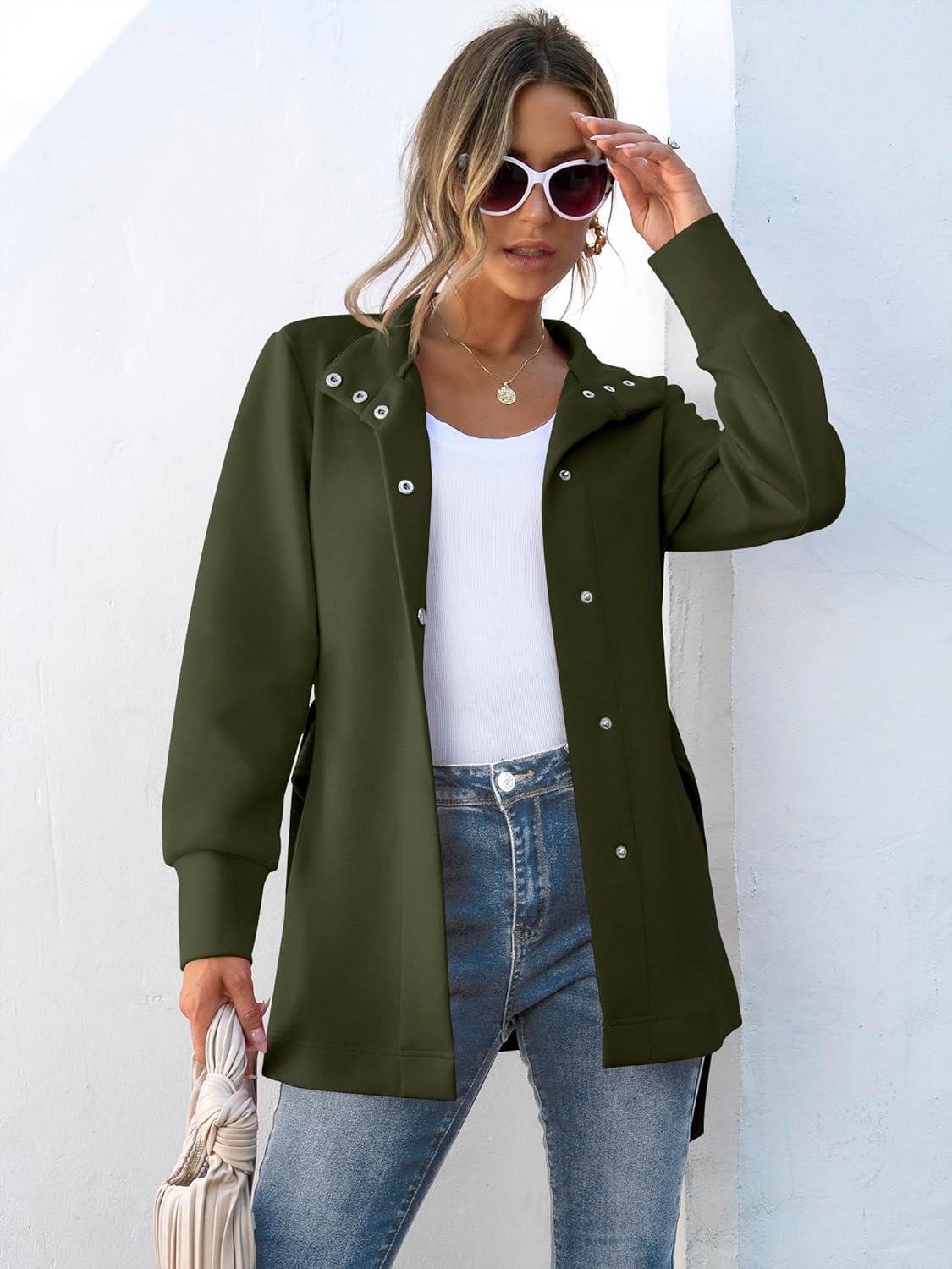 imageANRABESS Womens Jacket Belted Long Sleeve Wrap Trench Coat 2025 Fall Winter Casual Dressy Travel Outerwear with PocketsArmy Green