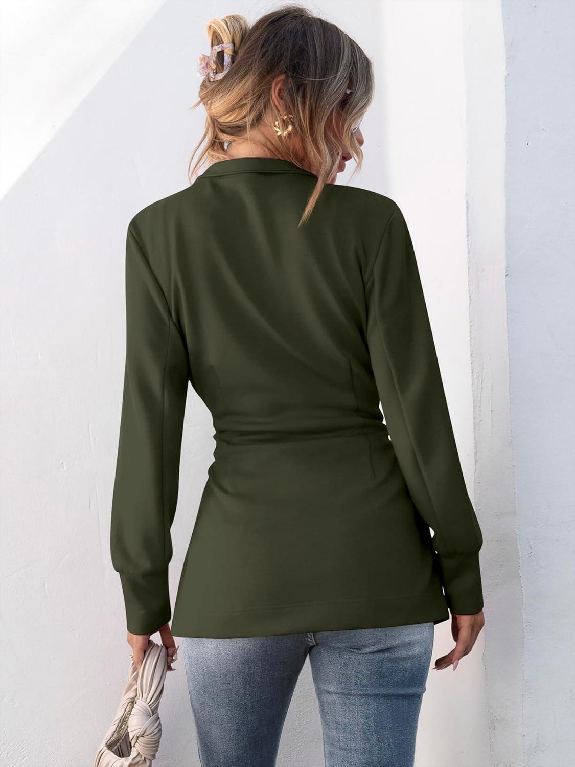 imageANRABESS Womens Jacket Belted Long Sleeve Wrap Trench Coat 2025 Fall Winter Casual Dressy Travel Outerwear with PocketsArmy Green