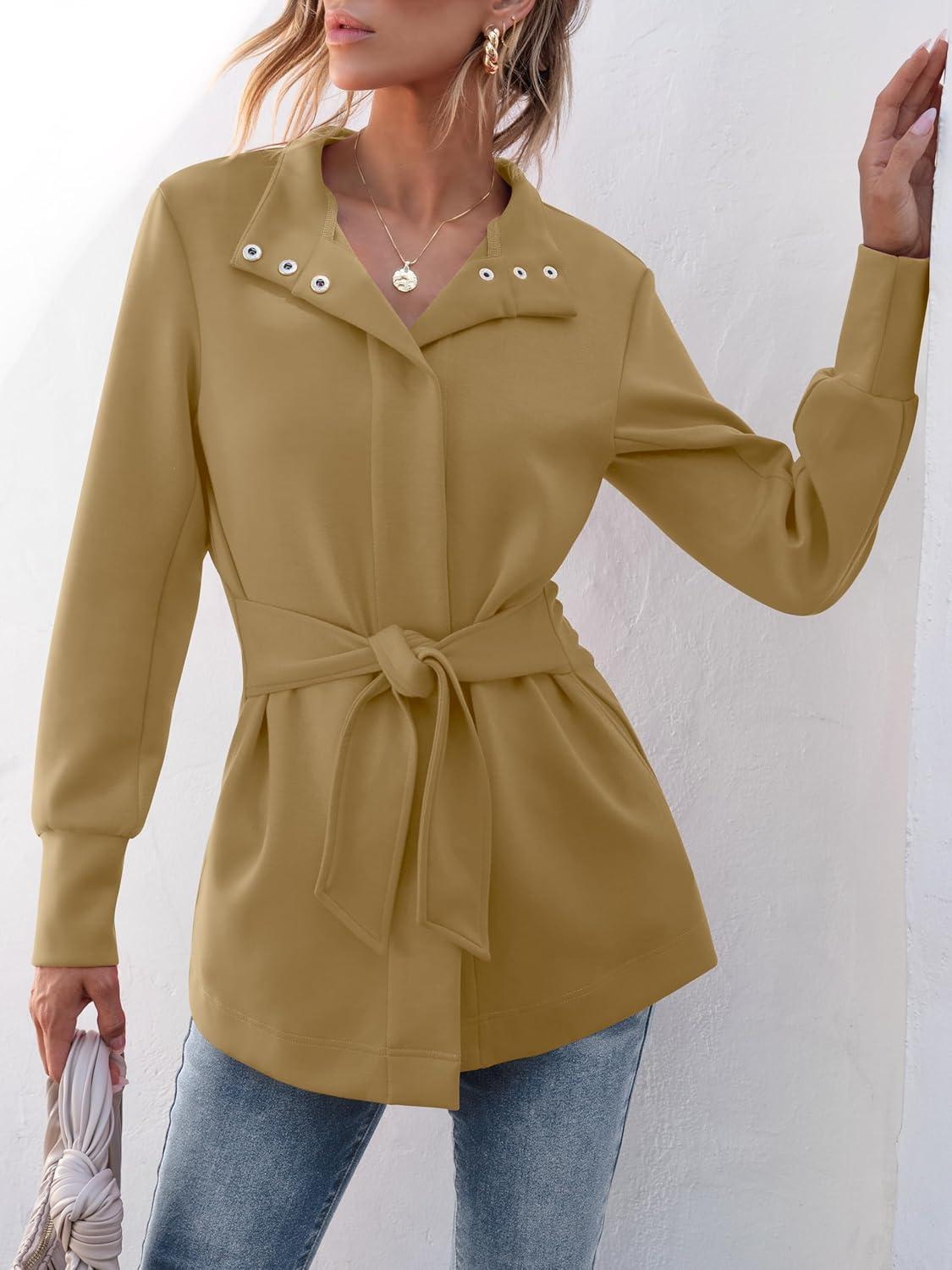 imageANRABESS Womens Jacket Belted Long Sleeve Wrap Trench Coat 2025 Fall Winter Casual Dressy Travel Outerwear with PocketsCamel