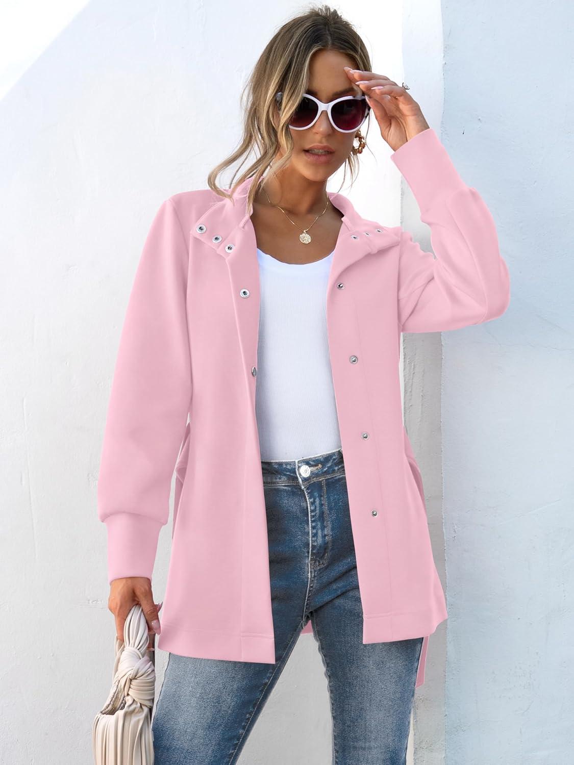 imageANRABESS Womens Jacket Belted Long Sleeve Wrap Trench Coat 2025 Fall Winter Casual Dressy Travel Outerwear with PocketsLight Pink