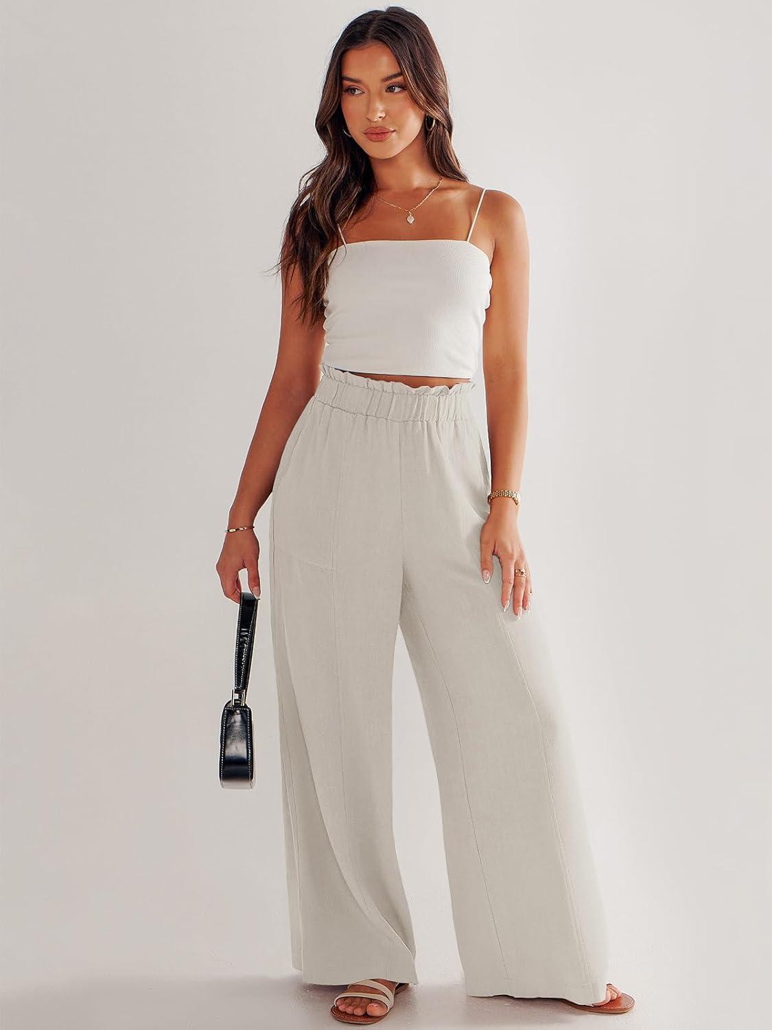 imageANRABESS Womens Linen Pants 2025 Summer Casual Loose Wide Leg Palazzo Pants High Waist Flowy Beach Trousers Work OutfitsBeige