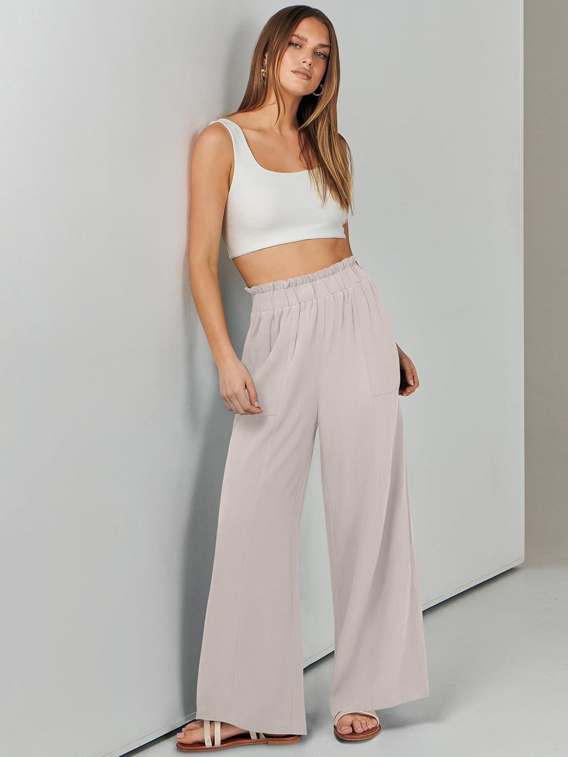 imageANRABESS Womens Linen Pants 2025 Summer Casual Loose Wide Leg Palazzo Pants High Waist Flowy Beach Trousers Work OutfitsBeige