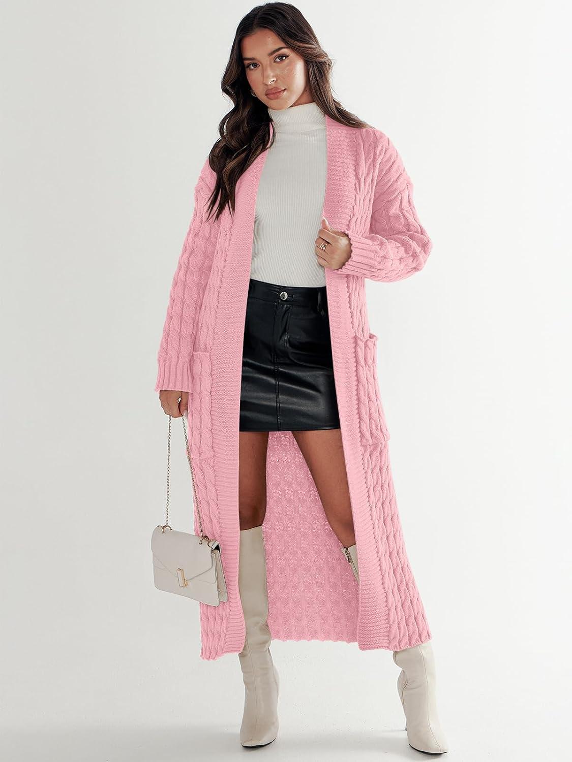 imageANRABESS Womens Long Cardigan Sweater 2025 Oversized Coat Long Sleeve Open Front Knit Maxi Outwear Fall Trendy Jacket ClothesPink