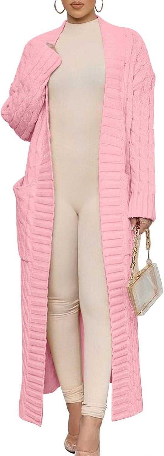 imageANRABESS Womens Long Cardigan Sweater 2025 Oversized Coat Long Sleeve Open Front Knit Maxi Outwear Fall Trendy Jacket ClothesPink