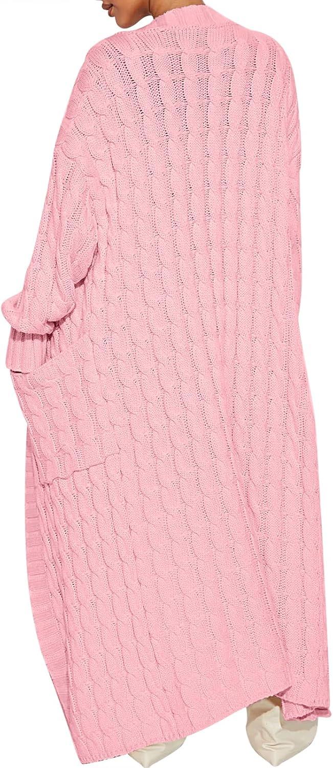 imageANRABESS Womens Long Cardigan Sweater 2025 Oversized Coat Long Sleeve Open Front Knit Maxi Outwear Fall Trendy Jacket ClothesPink