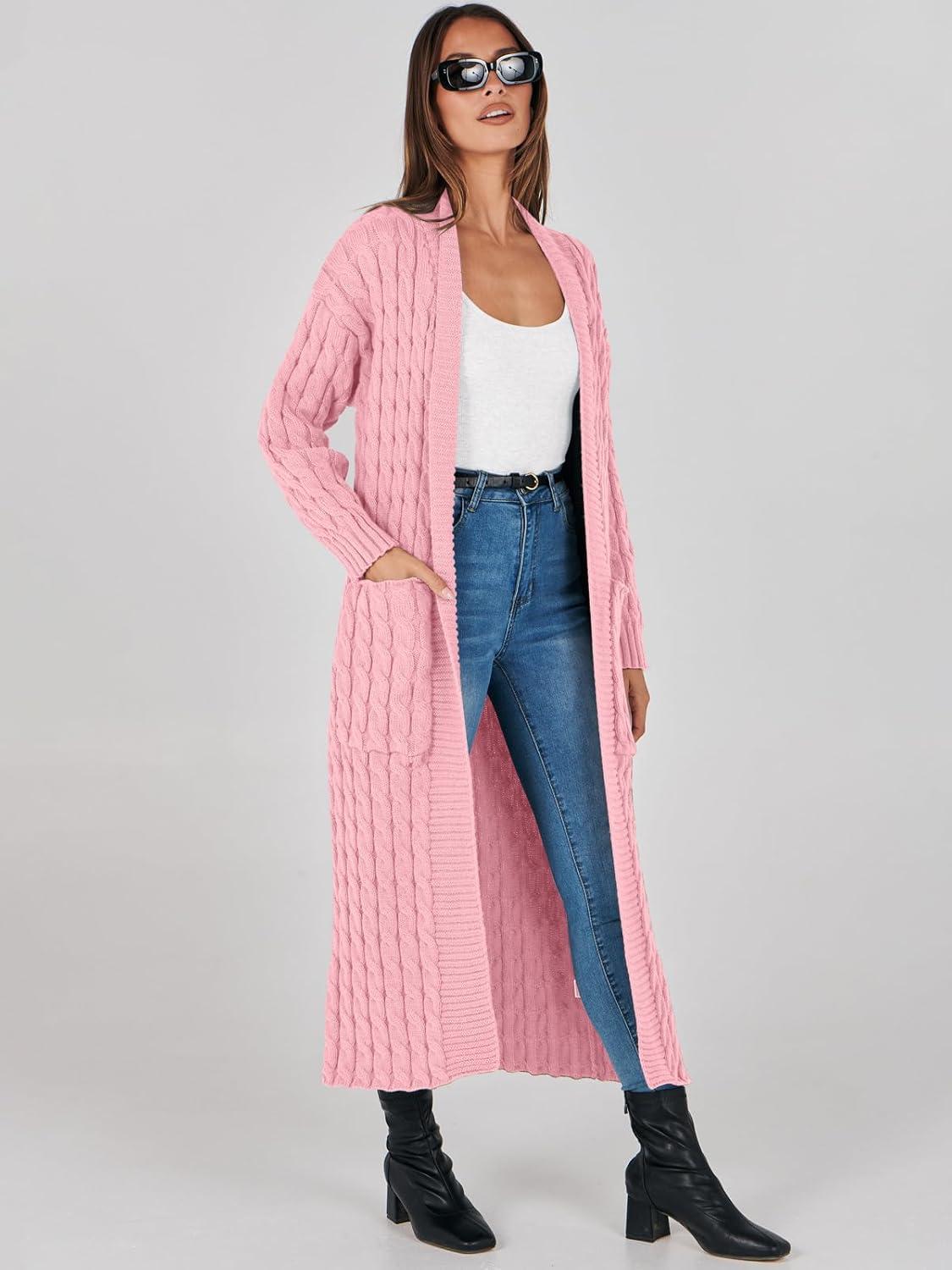 imageANRABESS Womens Long Cardigan Sweater 2025 Oversized Coat Long Sleeve Open Front Knit Maxi Outwear Fall Trendy Jacket ClothesPink