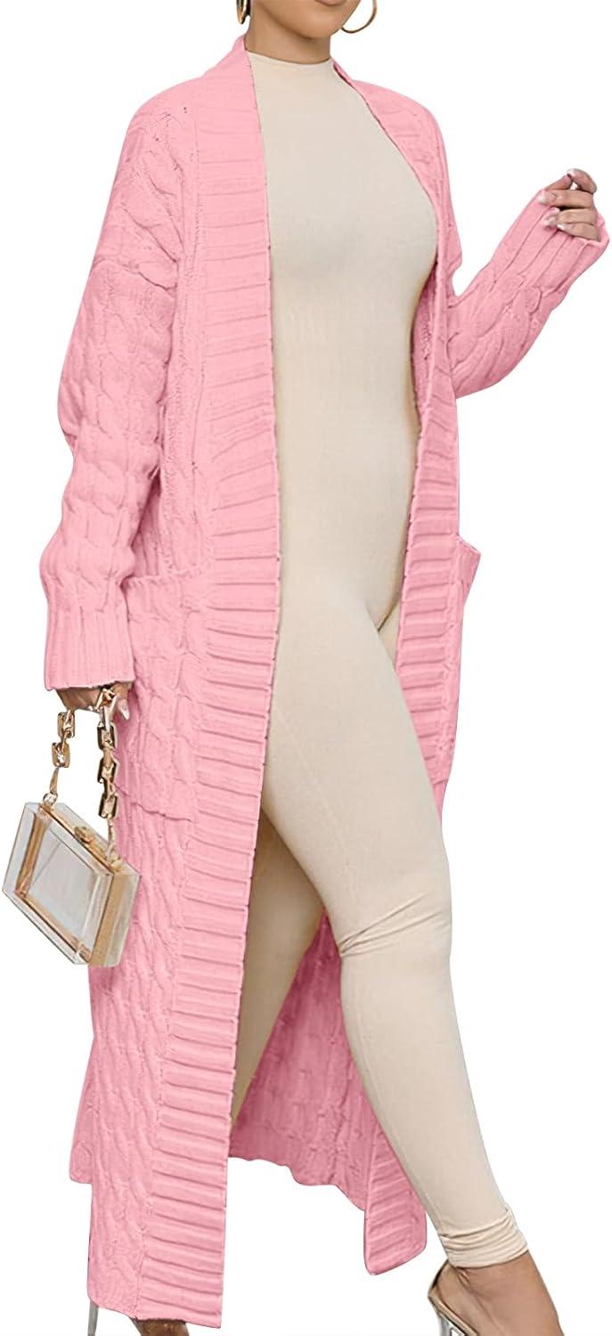 imageANRABESS Womens Long Cardigan Sweater 2025 Oversized Coat Long Sleeve Open Front Knit Maxi Outwear Fall Trendy Jacket ClothesPink