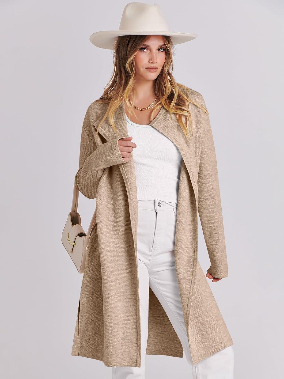 imageANRABESS Womens Long Cardigans Sweater 2025 Fall Dressy Casual Lapel Knit Warm Trench Coatigan Oversized Blazer Jacket CoatDark Apricot