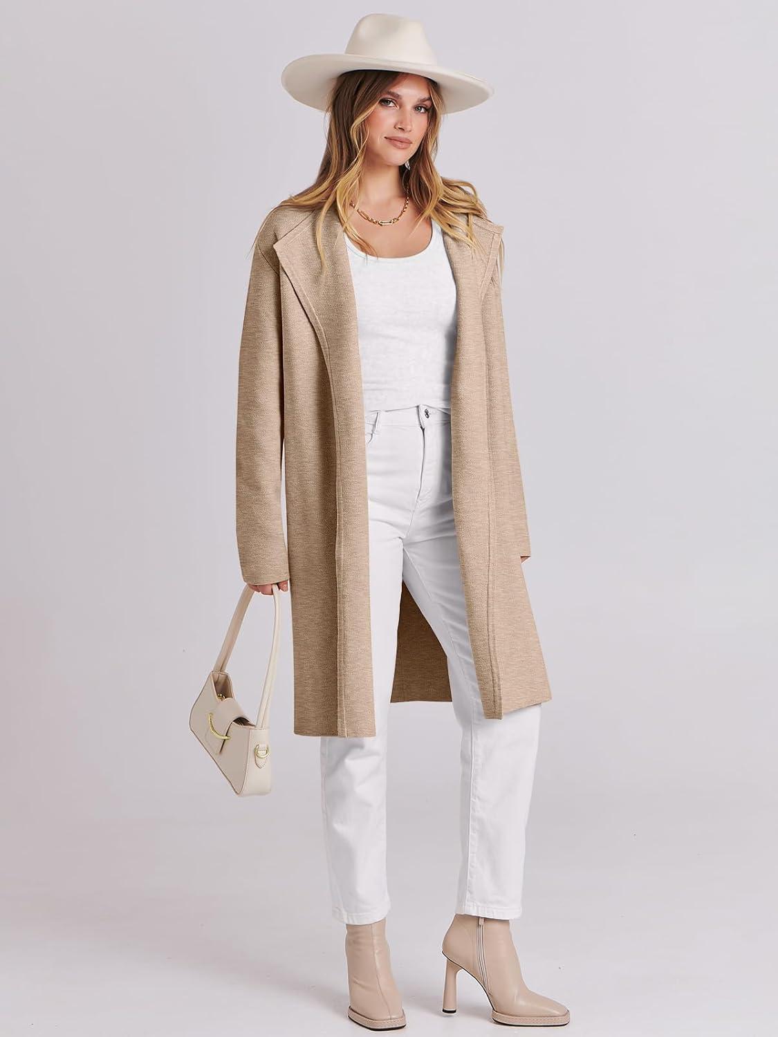 imageANRABESS Womens Long Cardigans Sweater 2025 Fall Dressy Casual Lapel Knit Warm Trench Coatigan Oversized Blazer Jacket CoatDark Apricot