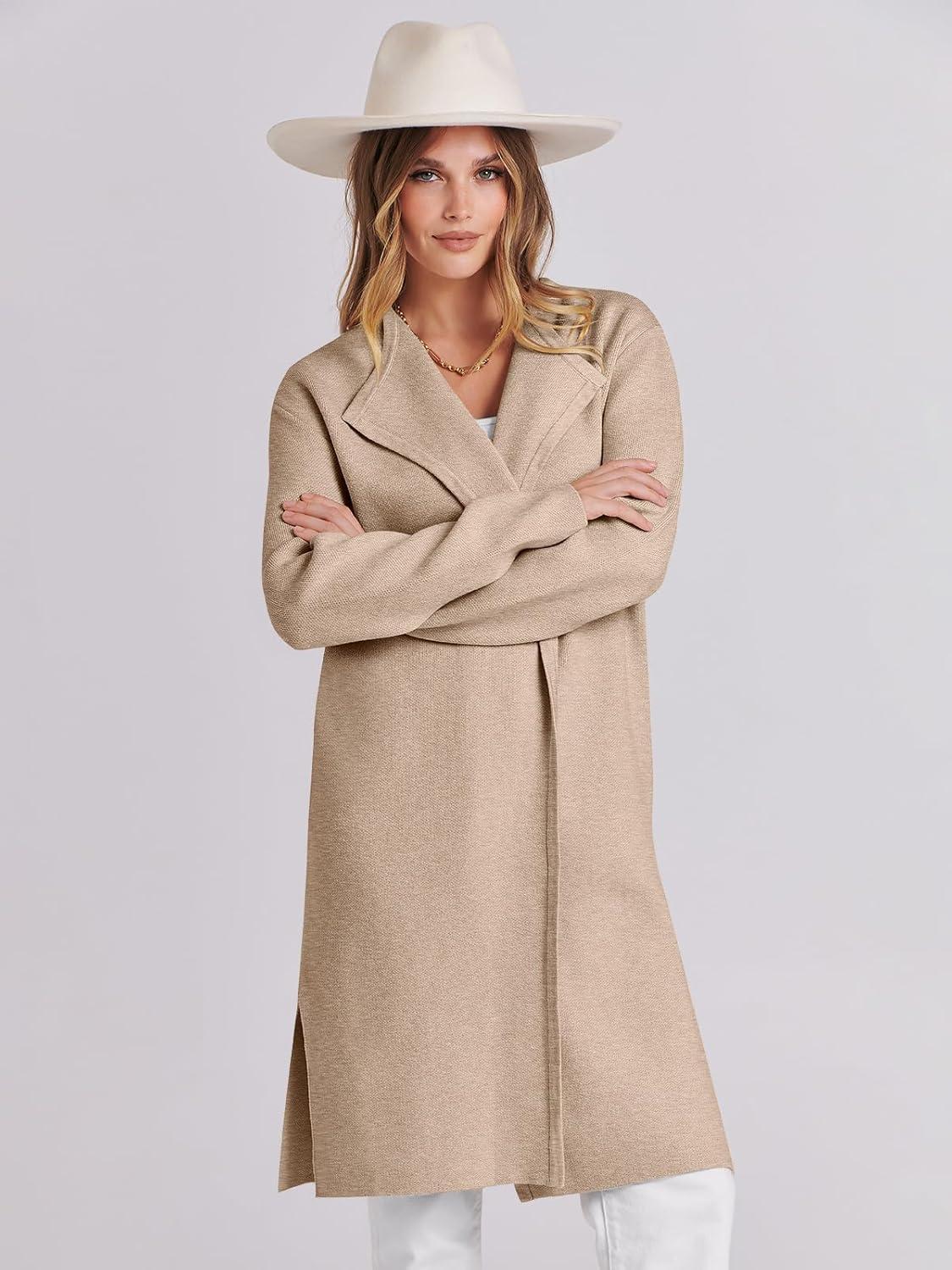 imageANRABESS Womens Long Cardigans Sweater 2025 Fall Dressy Casual Lapel Knit Warm Trench Coatigan Oversized Blazer Jacket CoatDark Apricot